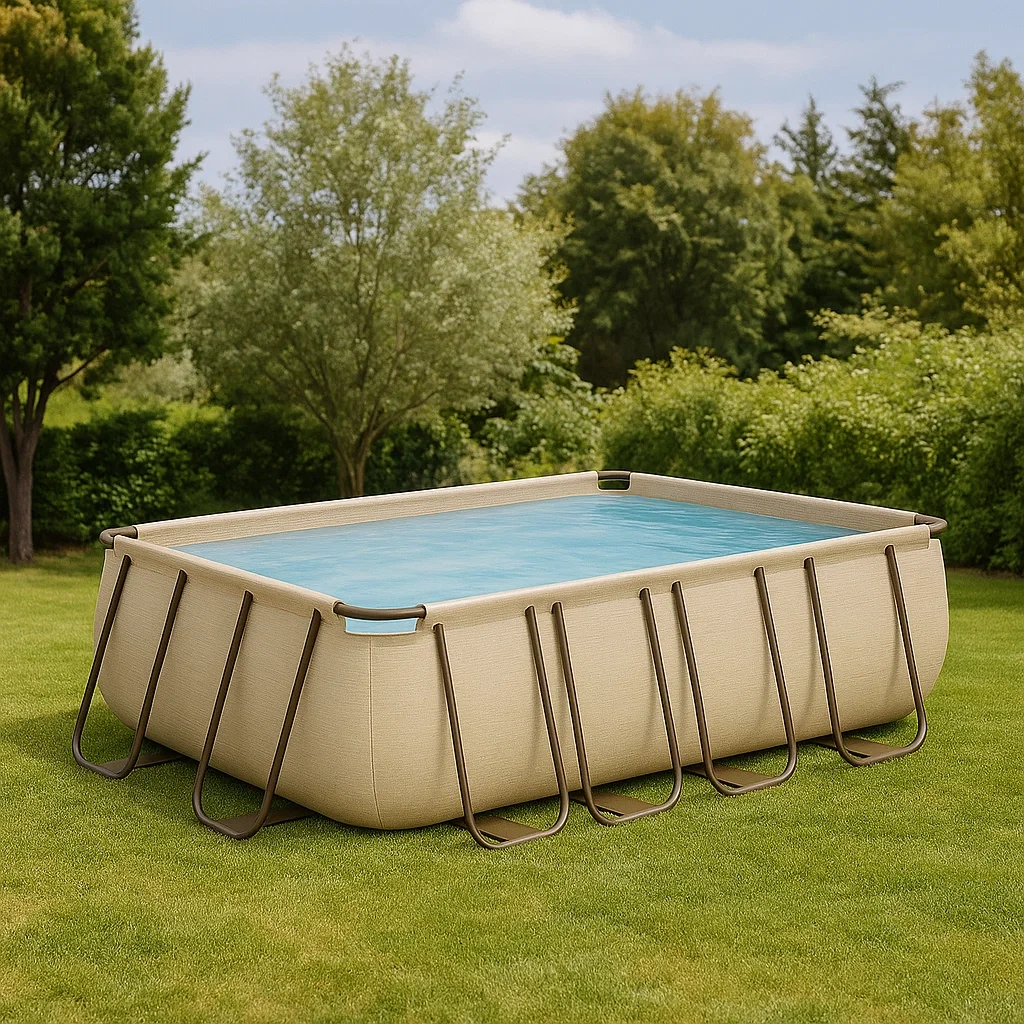 Piscine tubulaire rectangulaire, 6200 litres, structure métallique, matériau résistant, couleur beige, facile à monter, 400 x 200 x 100 cm - 6tg4Cv65i9NG