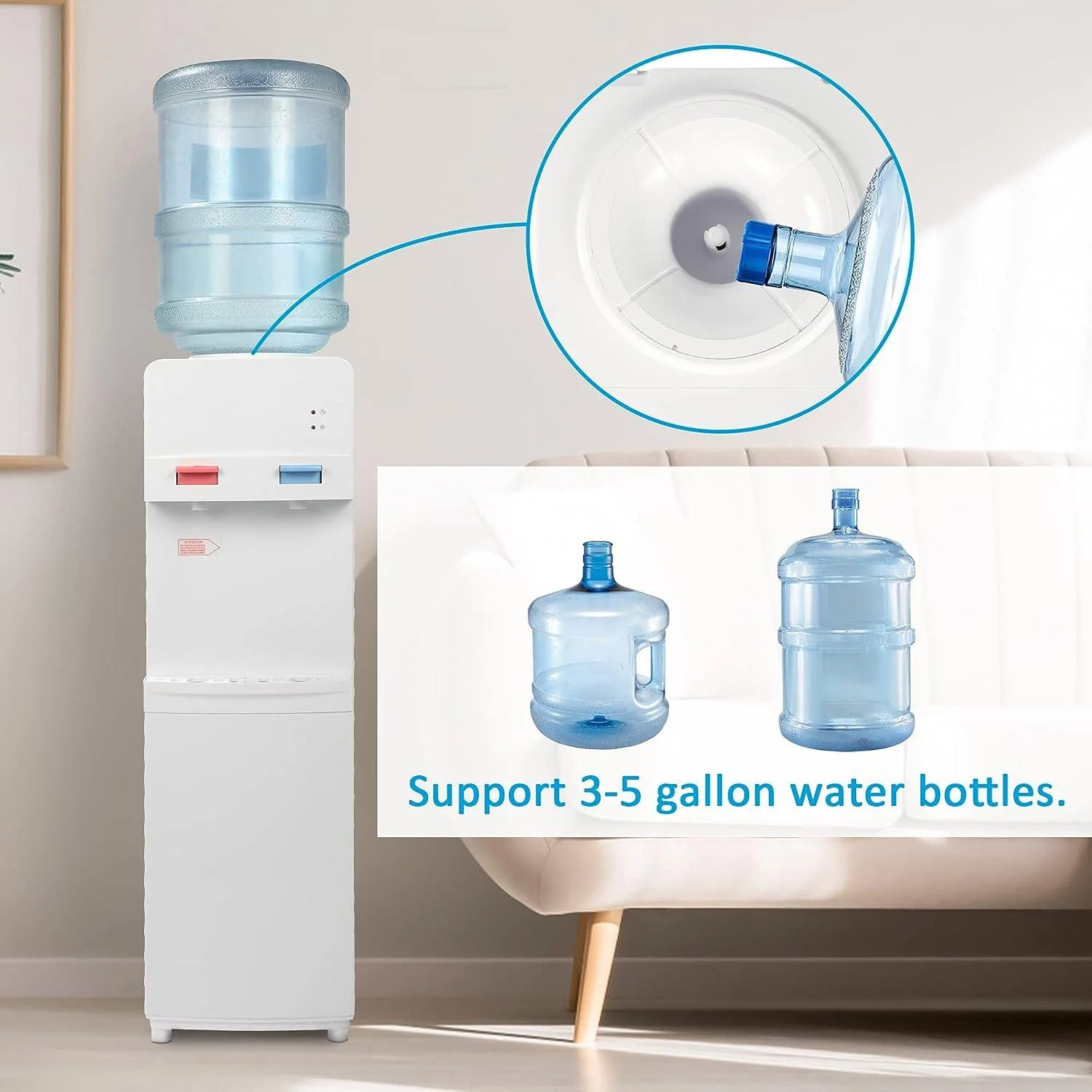 2025 Topbetjent vanddispenser til 3-5 gallon flasker – varmt og koldt vand med børnesikring – hvid