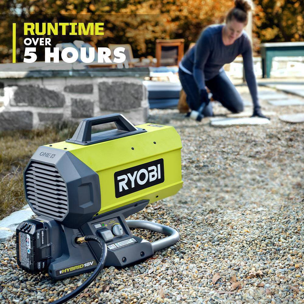 2025 RYOBI ONE+ 18V batteridrevet propangas-hybridvarmer (kun værktøj)