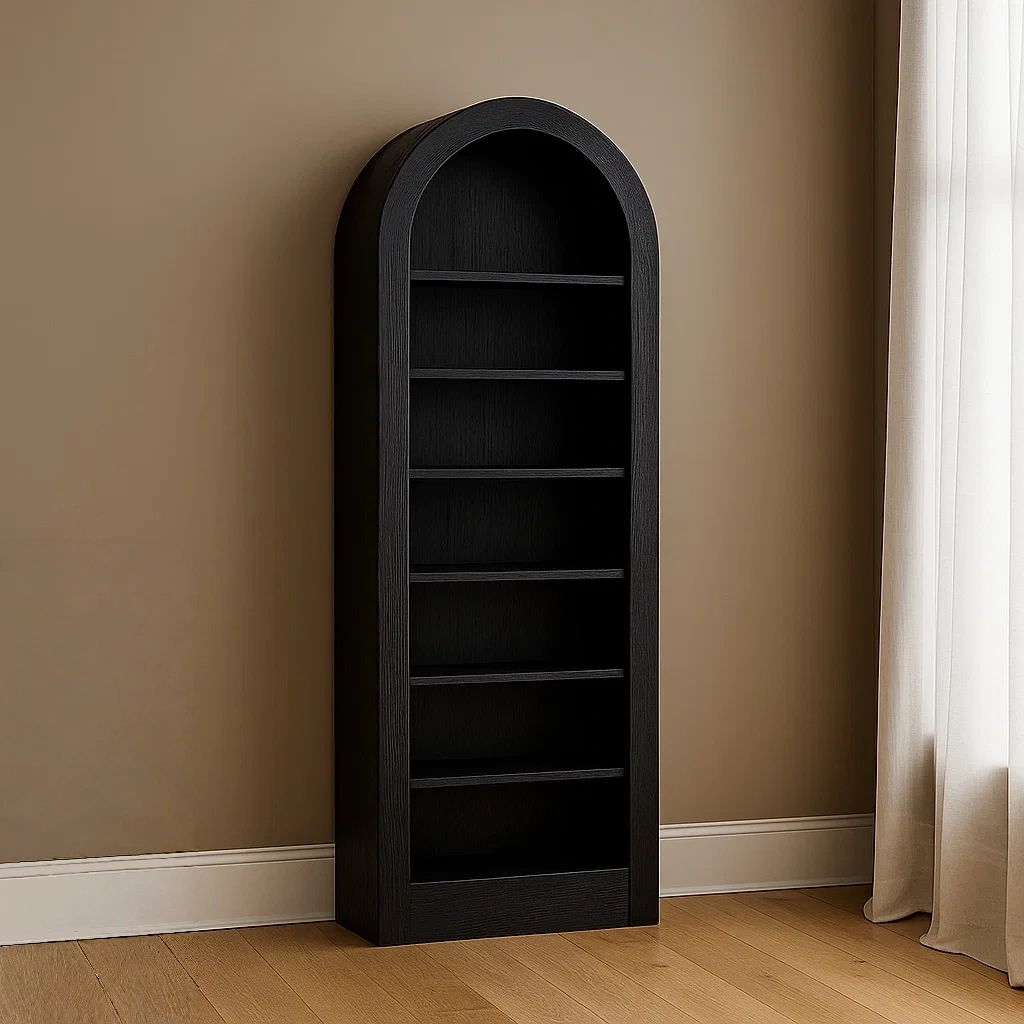 Bibliothèque en bois, 6 étagères, design arqué, noire, montage facile, pour salon ou bureau, 70 x 30 x 180 cm - pzvuA7Xmicyn
