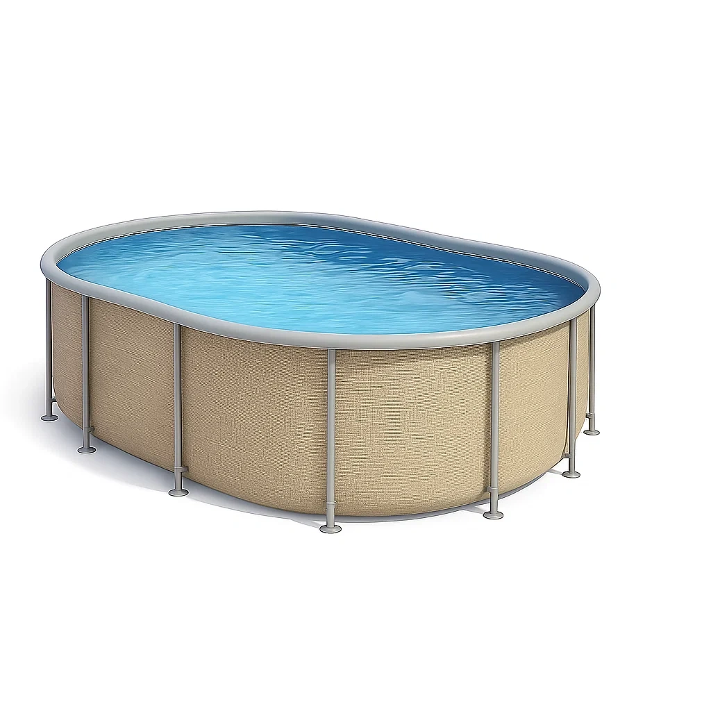 Piscine tubulaire ovale 418 x 243 x 98 cm, couleur beige/naturel, avec échelle xcosUBW123mQ