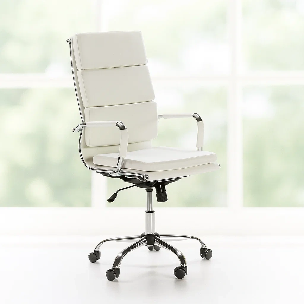 Chaise de bureau réglable en similicuir blanc pour usage intérieur 71×54×110 cm - N6C1avvwamLX