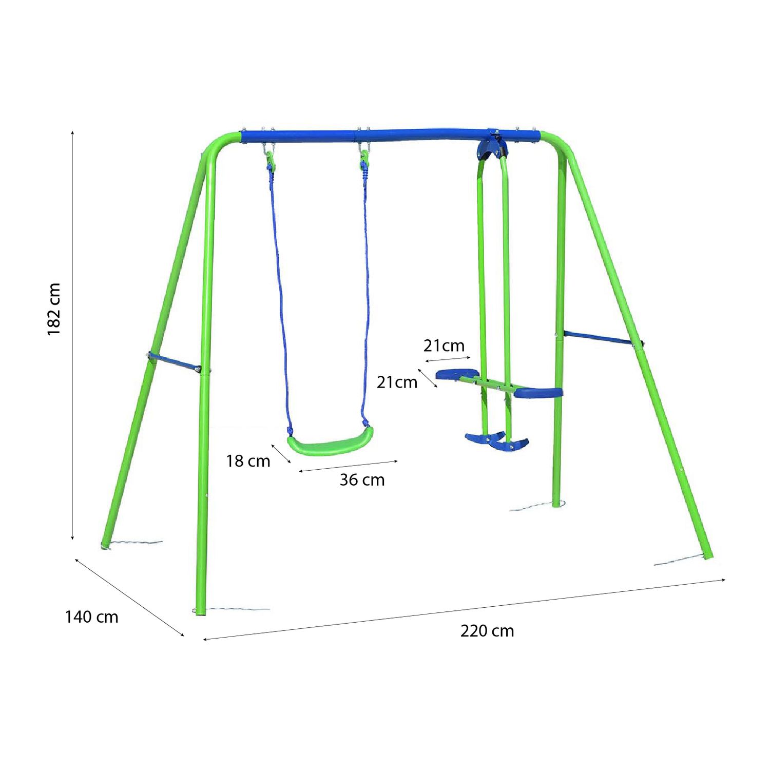 Kinderschaukel für den Garten + Spielset aus Metall für Kinder ab 3 Jahren, Outdoor-Spielzeug, 220 x 140 x 182 cm, Tragkraft bis zu 45 kg