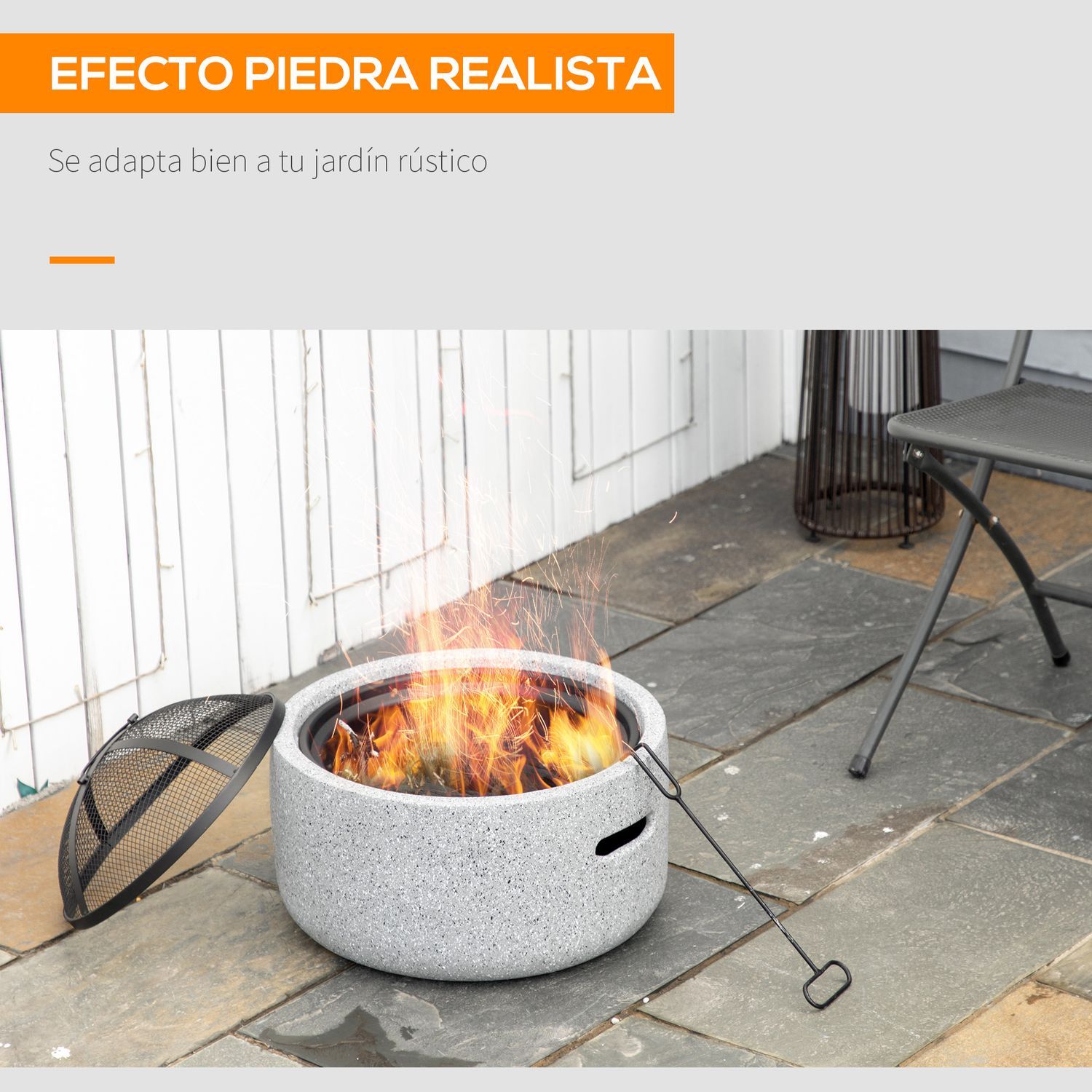 Udvendig metalbålfad Ø45x34 cm - outsunny. Grå