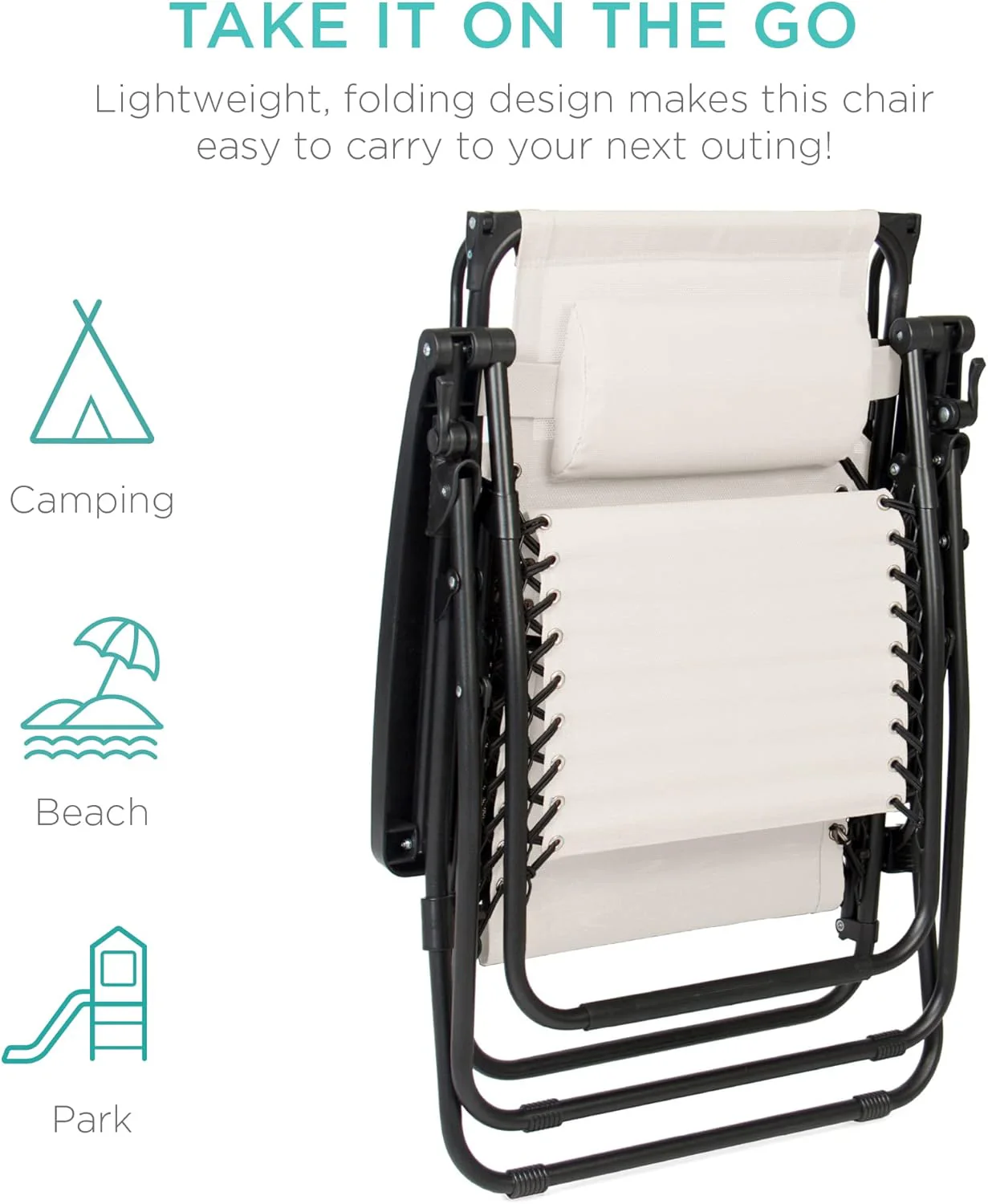 Bedste valg – Zero Gravity-lænestol til terrassen. Justerbar og foldbar udendørsstol med baldakin, nakkepude og sidebakke. Textilene – Påfugleblå