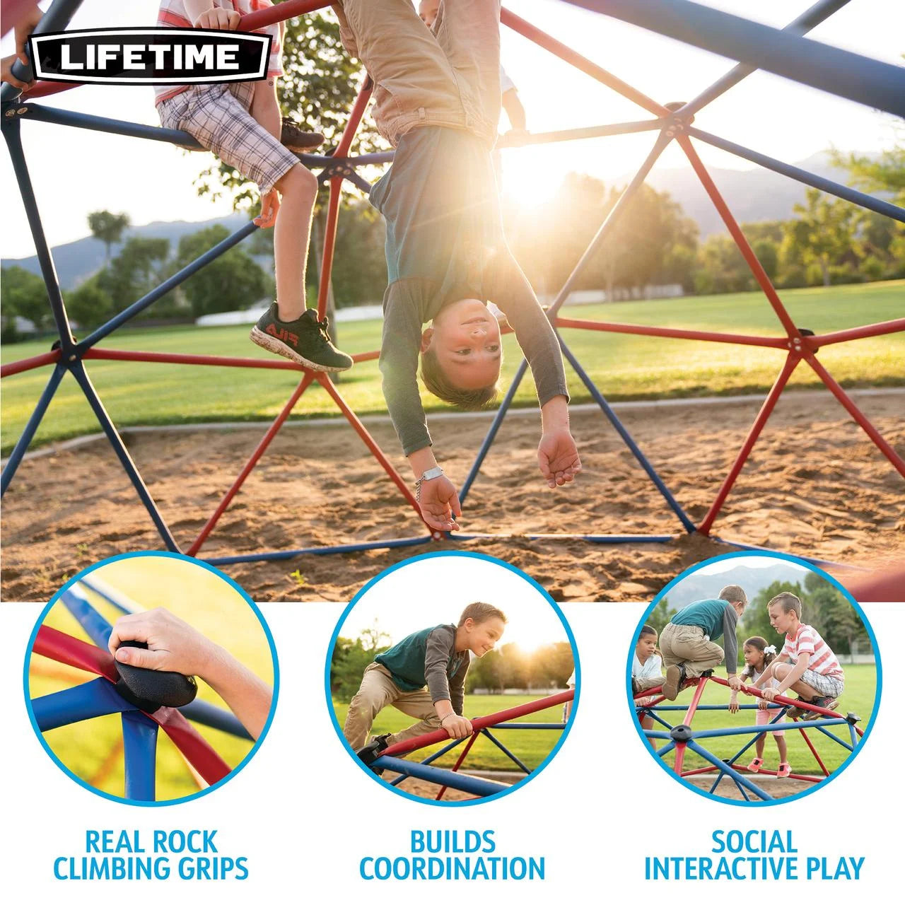 Dôme d'escalade d'extérieur pour enfants Lifetime, 1,5 m de hauteur x 3 m de largeur, rouge et bleu (101301)