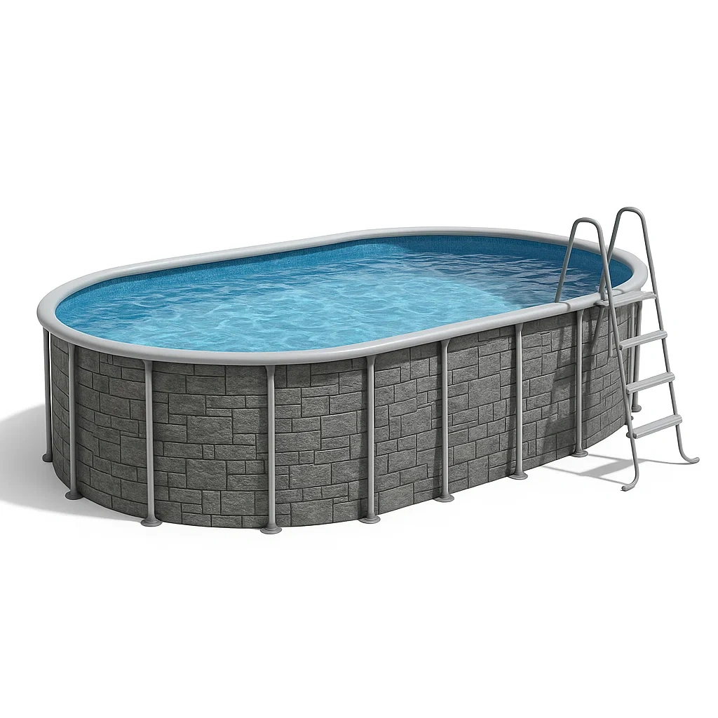 Piscine hors-sol tubulaire ovale avec structure en acier 418 x 243 x 98 cm gris/bleu stbEGsS137Jy