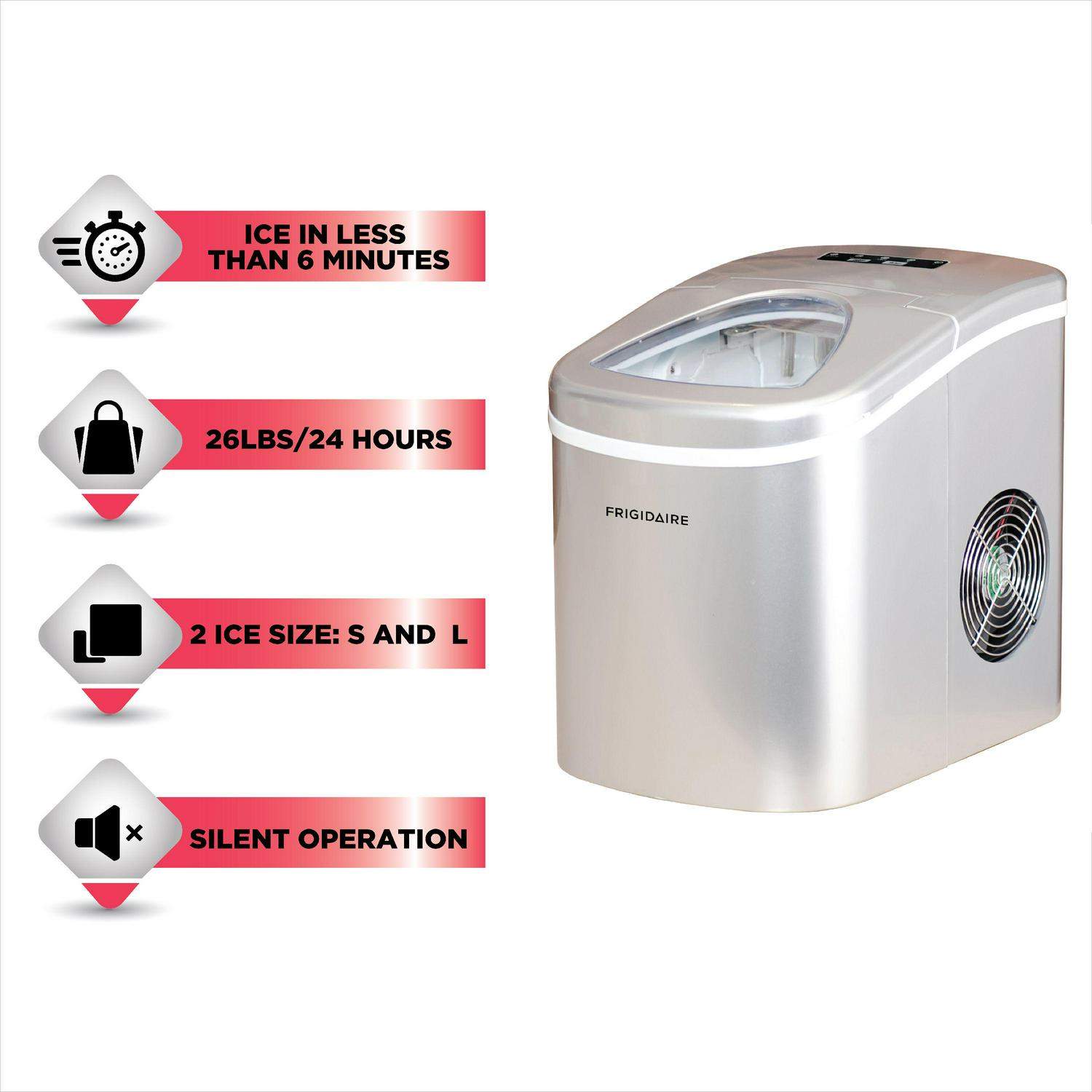 2025 Frigidaire – Tragbarer Eiswürfelbereiter für die Arbeitsplatte (11,8 kg) – Silber (Modell EFIC108)