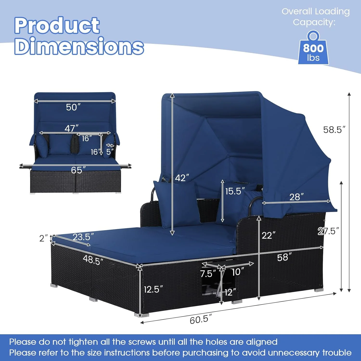 RELAX4LIFE udendørs haveseng med baldakin. Vævet harpiks liggestol med hynder. 4 puder og 2 udtrækkelige sidebakker. Loungeseng til 2 personer til pool, veranda, have. Rattan udendørs seng (turkis)