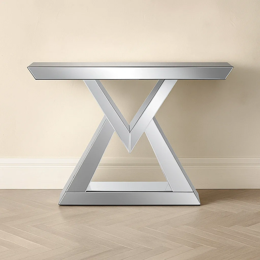 Console décorative argentée miroir en MDF et verre pour salon ou entrée, 120×36×80 cm - 0ryh0YDJljnW