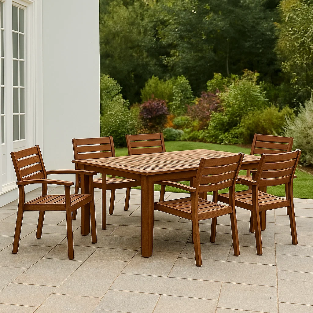 Table et chaises de jardin, 6 places, rectangulaires, en bois brun, 180 x 90 x 75 cm, avec chaises 60 x 60 x 90 cm, installation extérieure pour patio ou terrasse - tHFssd7AOJ9G