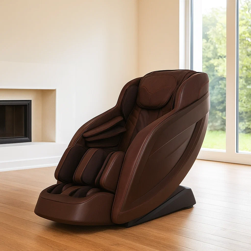 Fauteuil de massage marron, revêtement en similicuir, adapté à une utilisation en intérieur, 157 x 62 x 158 cm