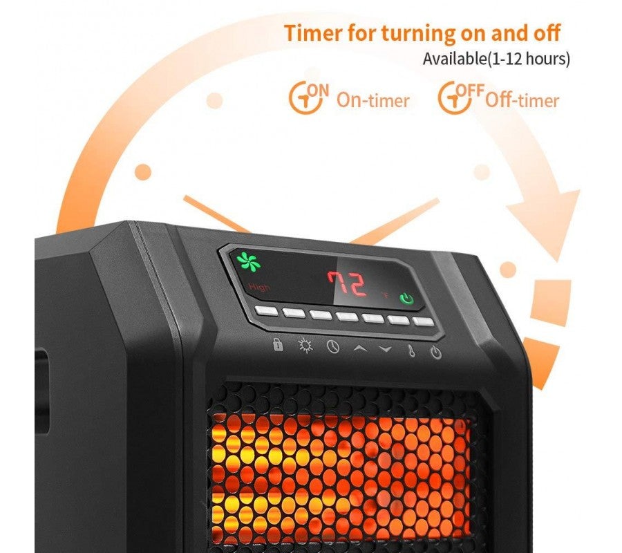 LIFE SMART Infrarot-Heizstrahler mit 6 Quarzheizelementen, LED-Digitalanzeige, Schnellheizfunktion mit Fernbedienung und Timer, Thermostatsystem mit Kipp- und Überhitzungsschutz für Zuhause