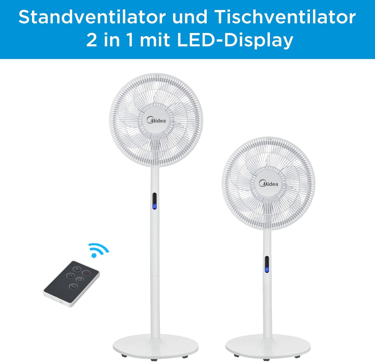 Ventilateur sur pied MIDEA 12 vitesses avec télécommande – Ventilateur silencieux avec oscillation 120º + 135º – Ventilateur avec minuterie, filtre et doubles pales – Débit d'air jusqu'à 24 mètres