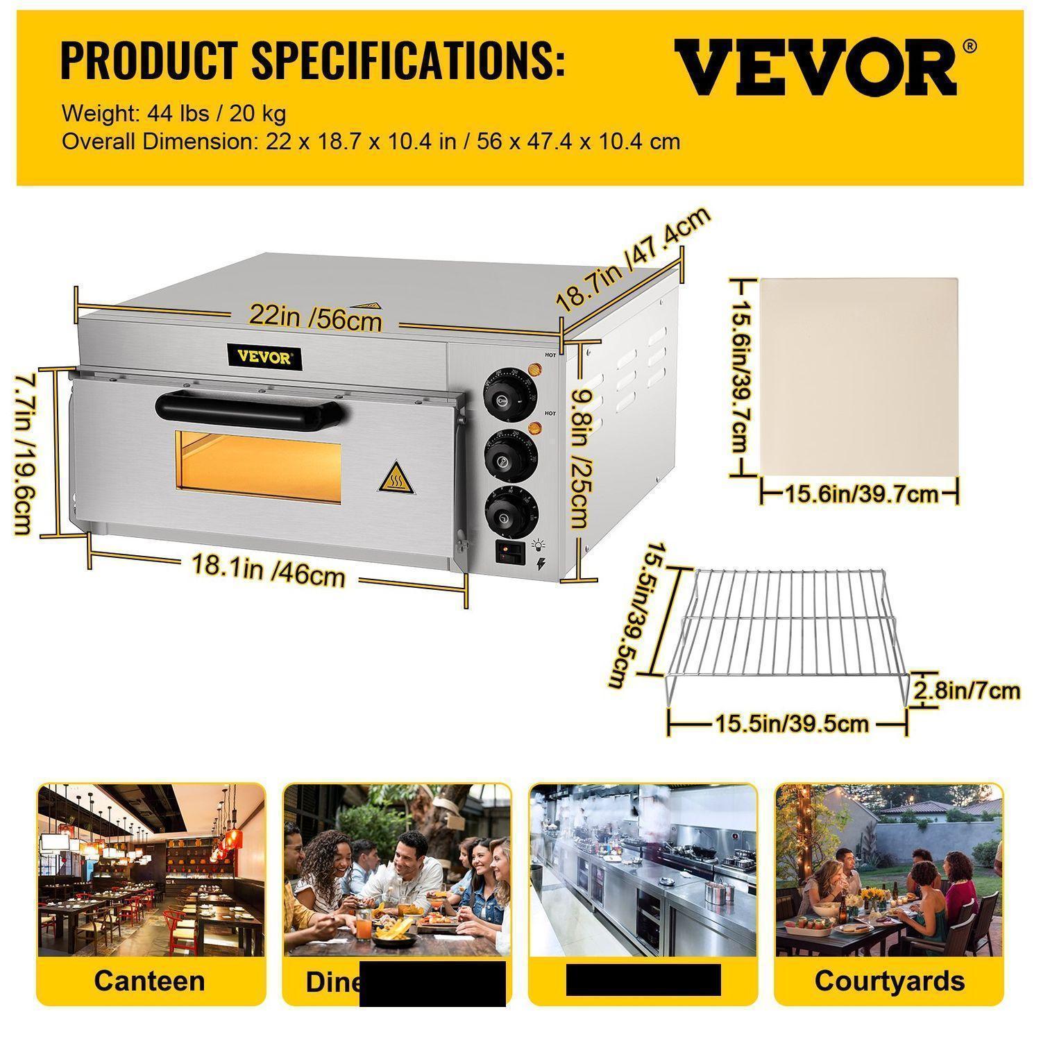 Elektrischer Pizzaofen, Edelstahl, 1-lagig. Für Zuhause, Bars, Restaurants und gewerbliche Nutzung.