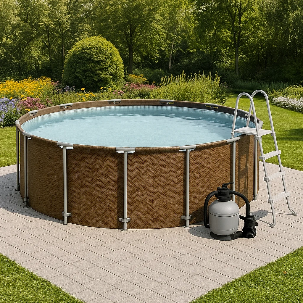 Piscine tubulaire ronde 358x98 cm couleur marron avec filtre et échelle BnsdJUr265Ck