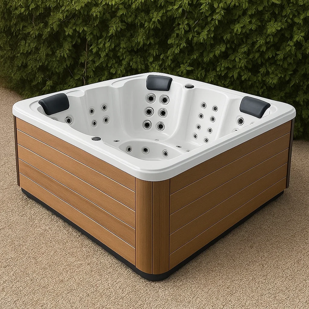 Spas rigides, 200 x 200 x 80 cm, 3 personnes, carré, blanc/bois RrlCiyS382cn