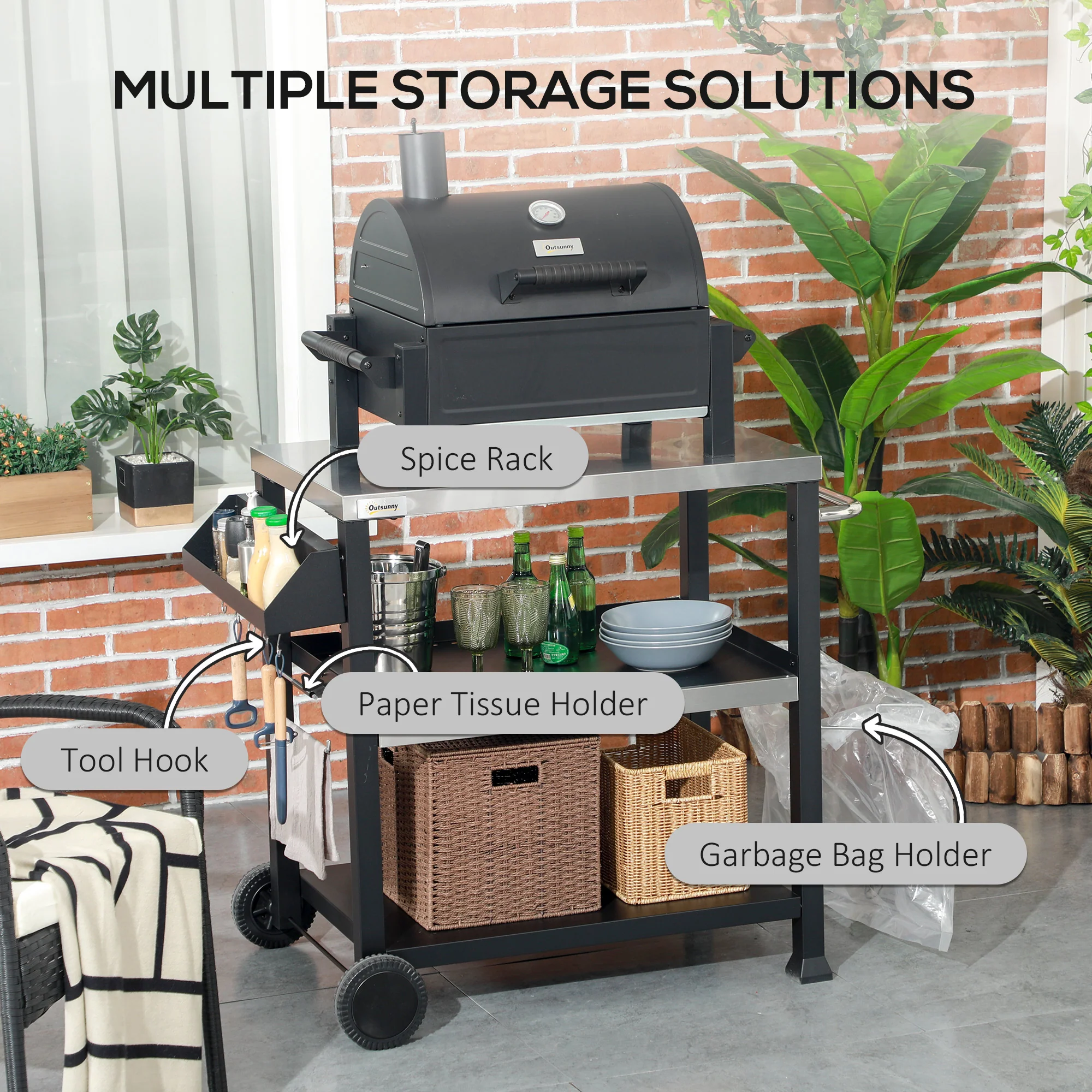 2025 Streamdale Alsidig Udendørs Grillvogn i Rustfrit Stål med Stor Madlavningsoverflade og Opbevaringsplads