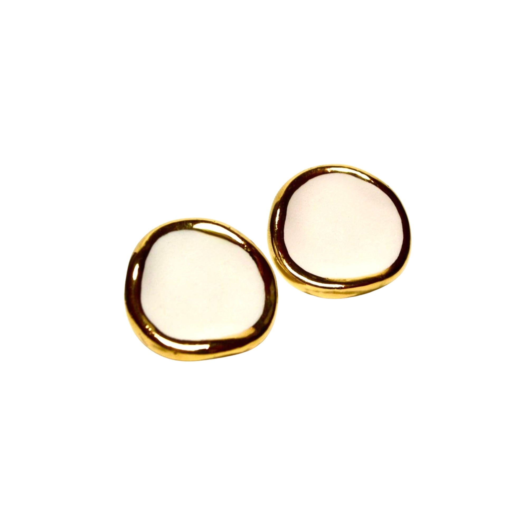 Leda | Handcrafted white ceramic stud earrings with gold luster