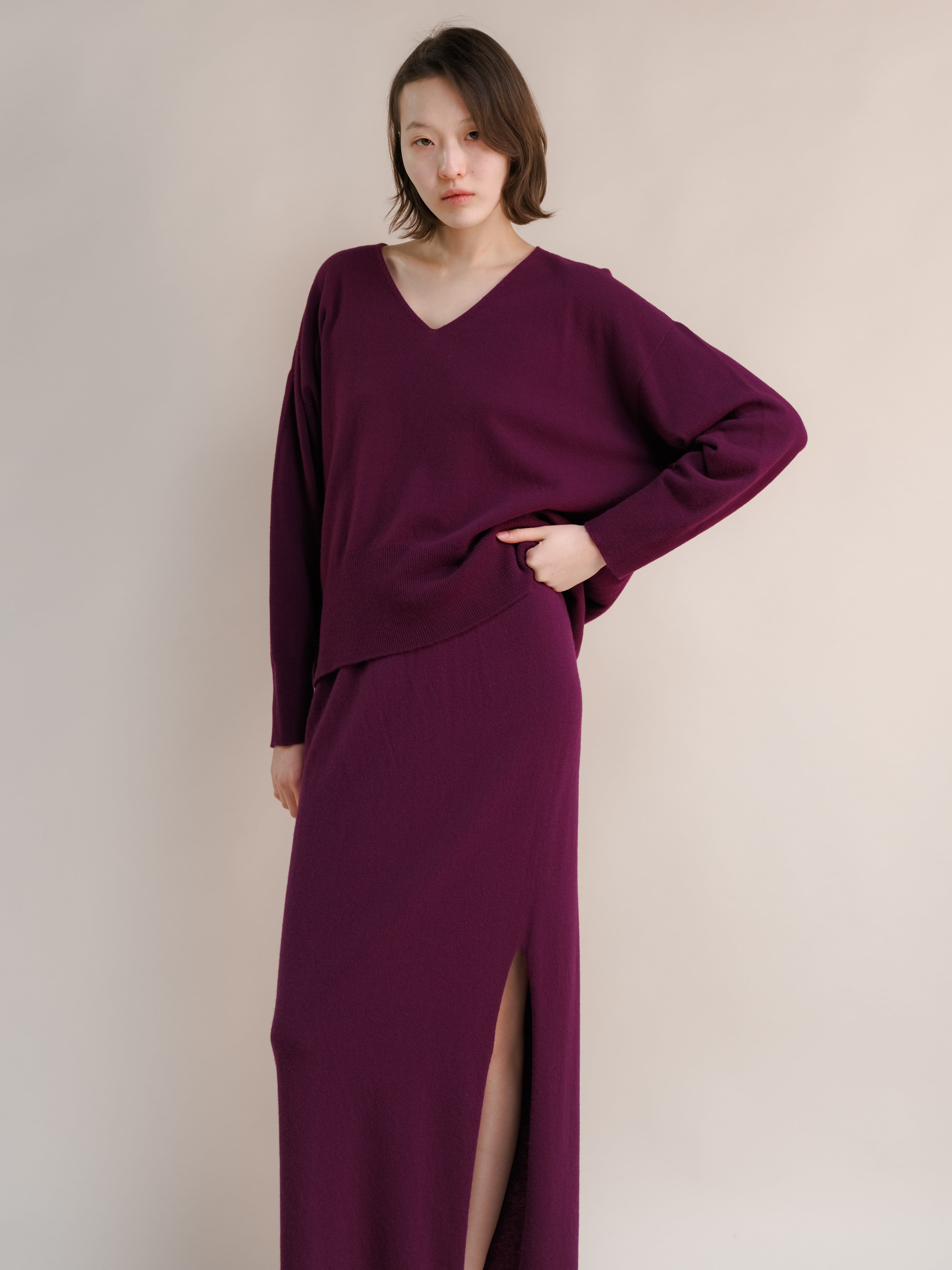 Wool & Cashmere Mix Maxi V-Neck Sweater
