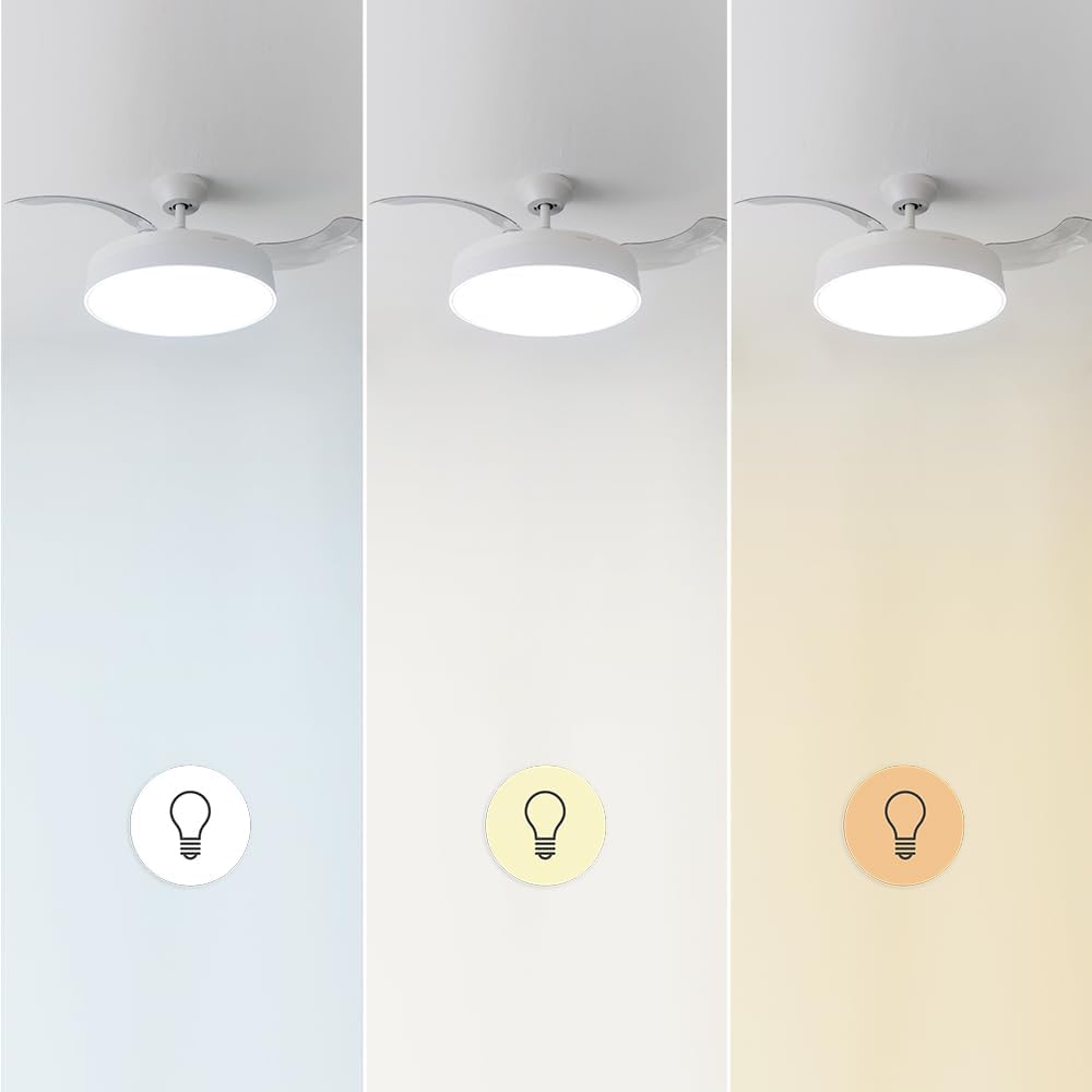 Ventilateur de plafond Cecotec à pales rétractables et lampe invisible EnergySilence Aero 4280 en acier, 40 W, diamètre 42 pouces (106 cm), minuterie, 3 tons lumineux, fonction été-hiver