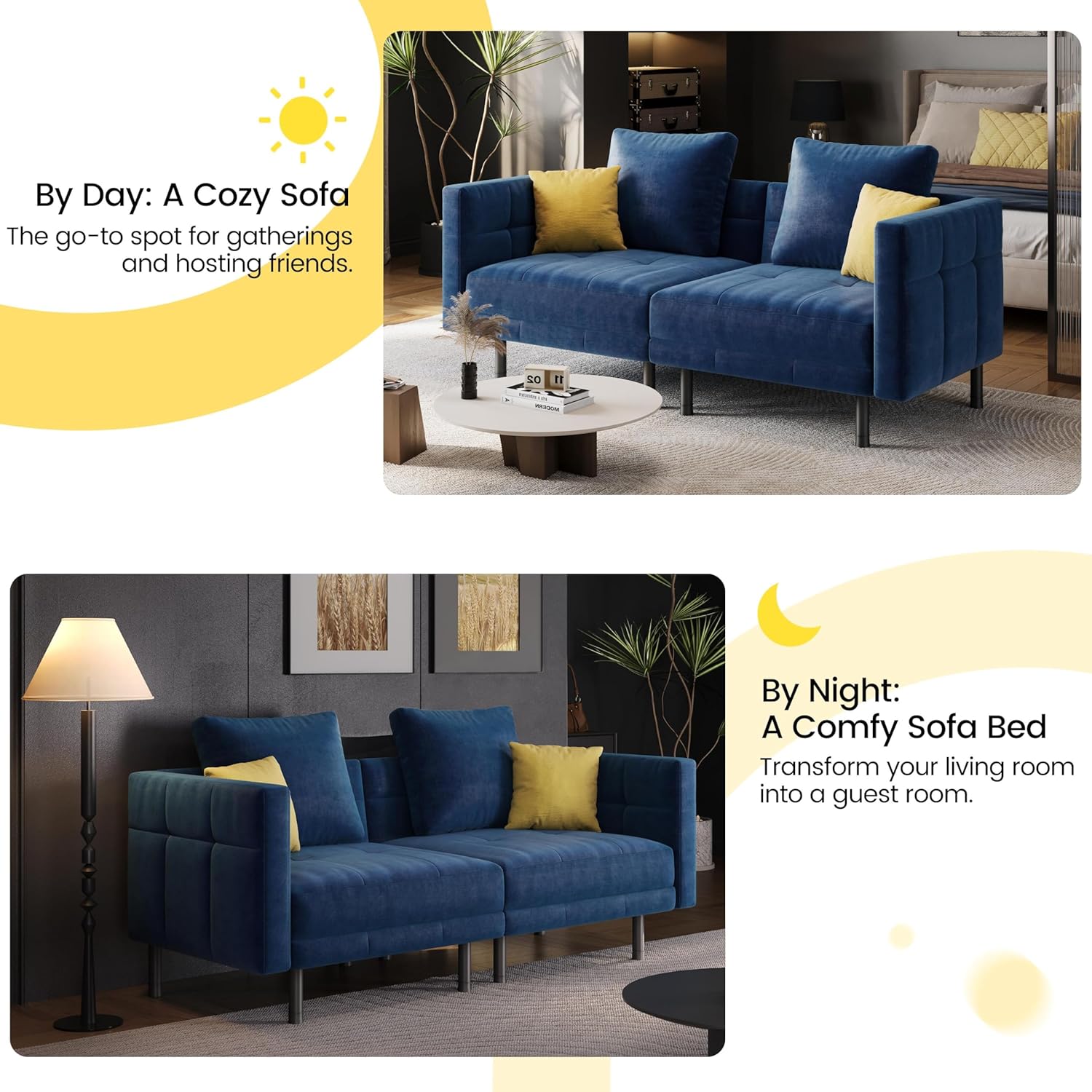 Yaheetech 2-personers fløjlssovesofa, konvertibel sofa 171x80x72cm med 4 puder, sofa med justerbare armlæn og ryglæn til stue, soveværelse og arbejdsværelse, grå