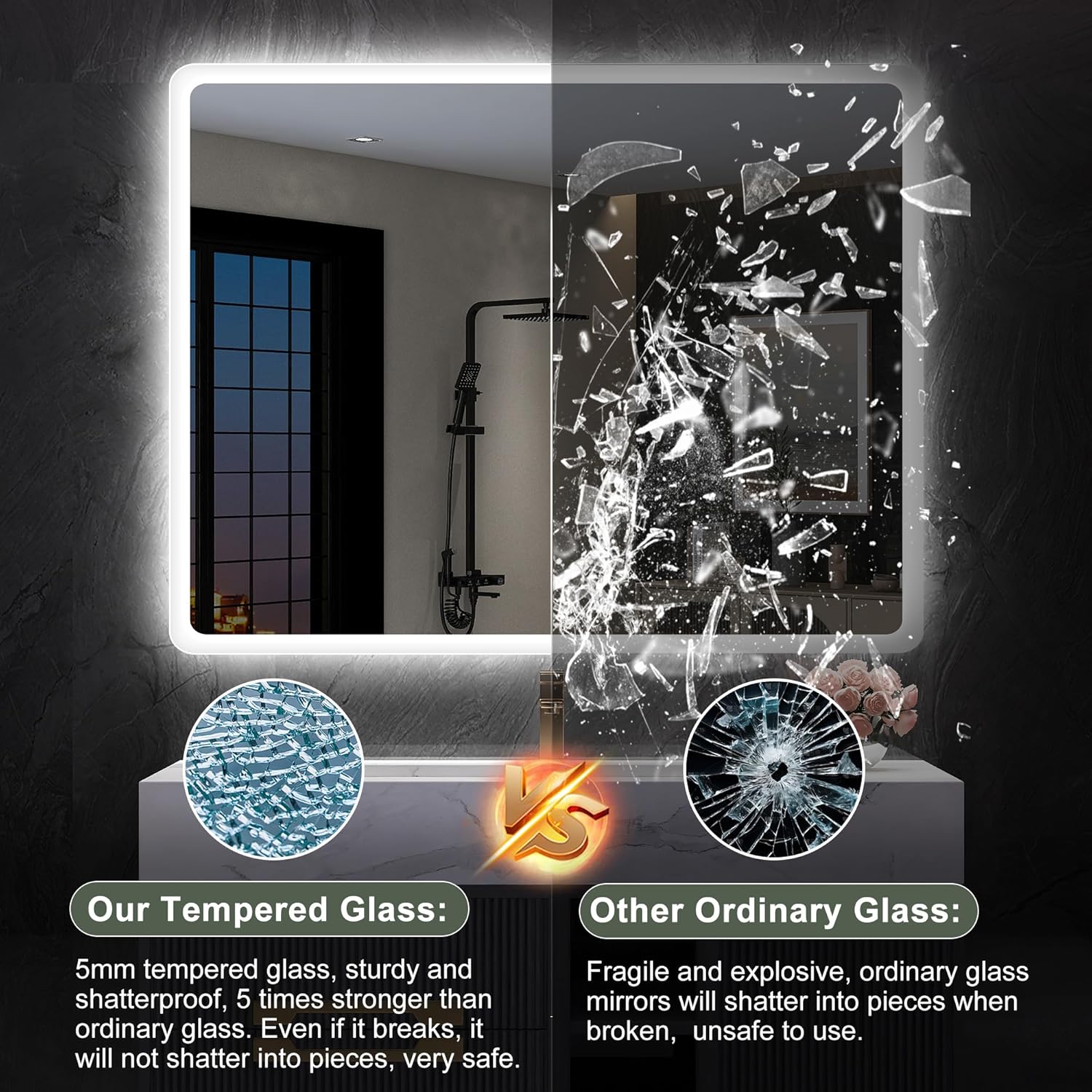 S'bagno badeværelsesspejl med lys 1200x700mm, IP44 - badeværelsesspejl med LED og Bluetooth, antidugfunktion / 3 lysfarver (3000K, 4000K, 6500K) / Dæmpbar / Memory, lodrette eller vandrette badeværelsesspejle med LED