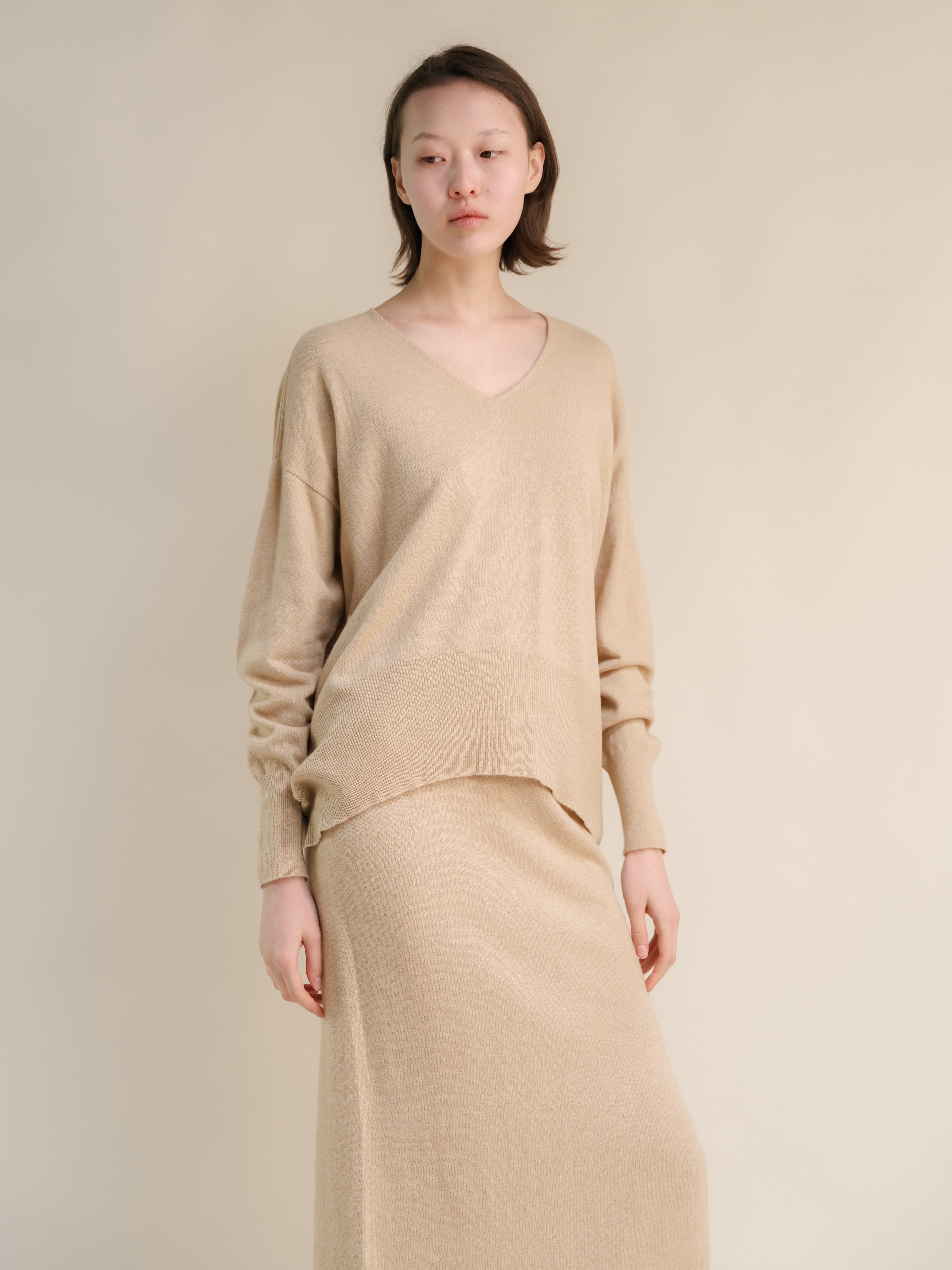 Wool & Cashmere Mix Maxi V-Neck Sweater