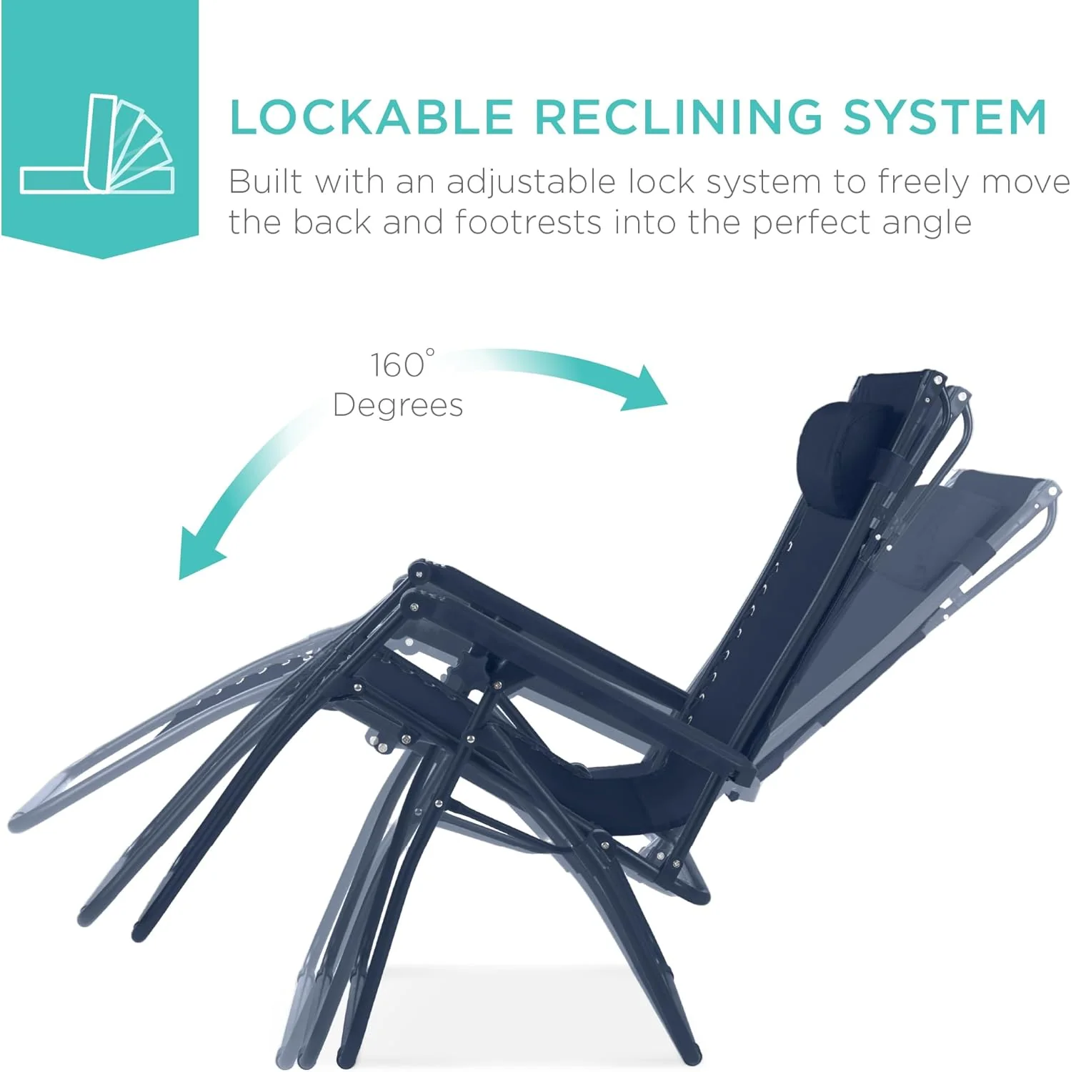 Bedste valg – Zero Gravity-lænestol til terrassen. Justerbar og foldbar udendørsstol med baldakin, nakkepude og sidebakke. Textilene – Påfugleblå