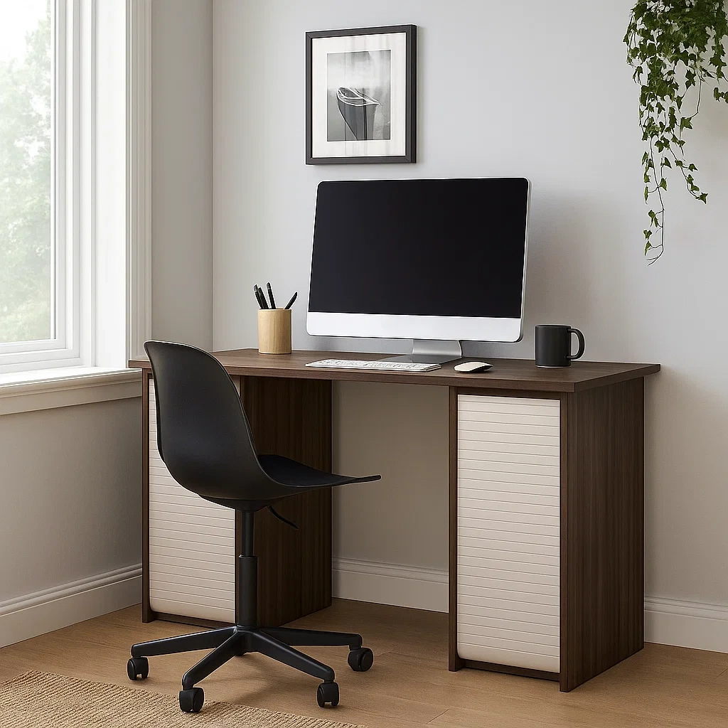 Bureau d'ordinateur en MDF brun foncé et blanc, 120 x 45 x 75 cm - tqyEwuZ297Ul