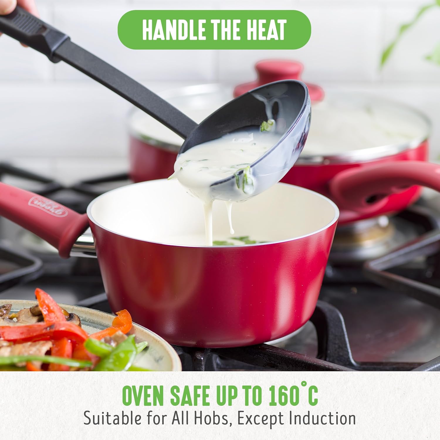 GreenLife Soft Grip 16-teiliges Antihaft-Keramik-Kochgeschirr-Set, bestehend aus Bratpfanne, Stielkasserolle und Topf, PFAS-frei, spülmaschinenfest, ofenfest, türkis