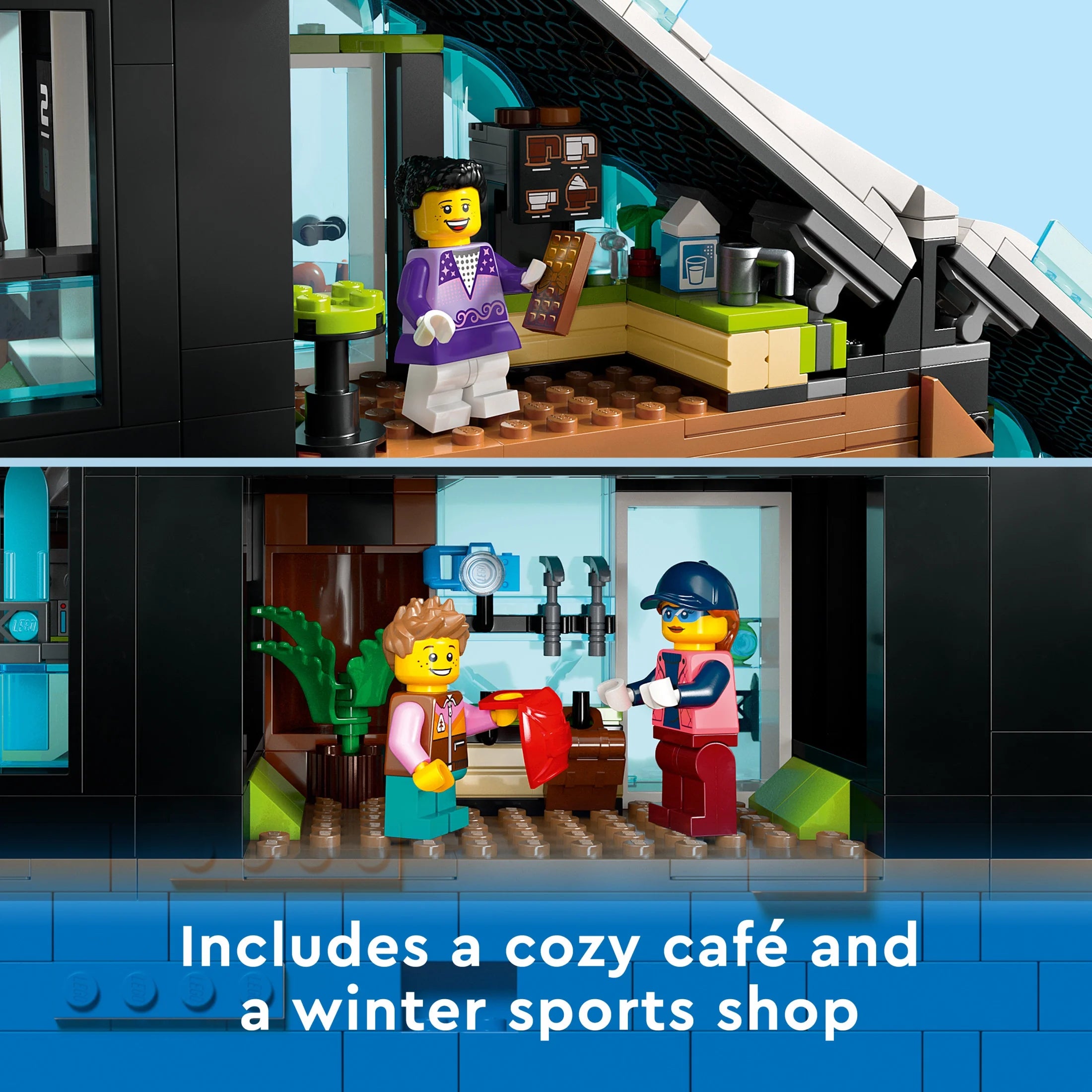 LEGO City Ski- und Kletterzentrum 60366 Bauset, 3-stöckiges Gebäude mit Skipiste, 8 Minifiguren und 2 Tierfiguren für fantasievolles Winterspiel, tolle Geschenkidee für Kinder und Skifans