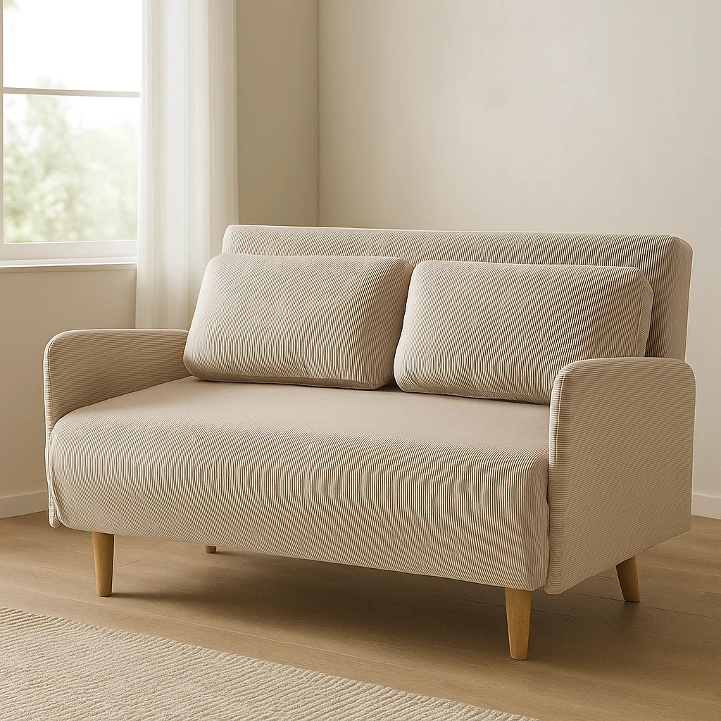 Canapé-lit inclinable avec coussins en velours beige pour salon, 130×77×83 cm - orSSEcMHpww9