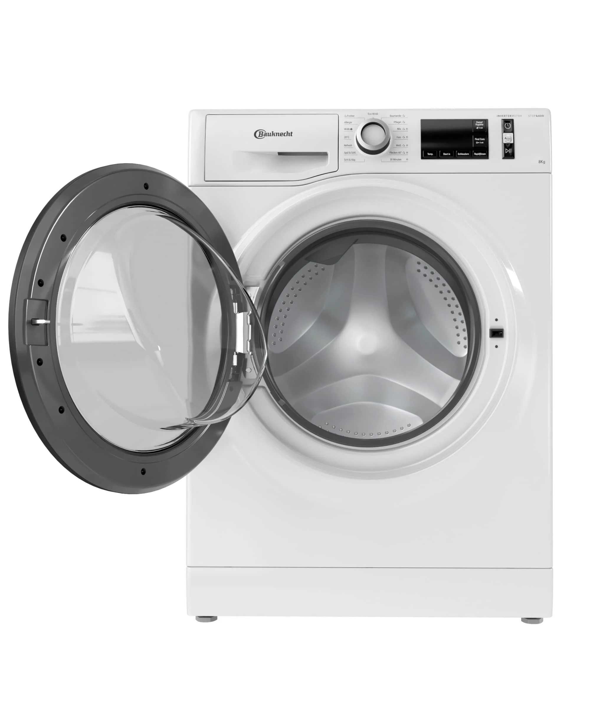 Lave-linge frontal Bauknecht W Active 8A (2025) / 8 kg / Élimination puissante des taches / Programmes vapeur / Option hygiène vapeur / Classe énergétique A / Fonction Stop&Add / Moteur ProSilent. Blanc