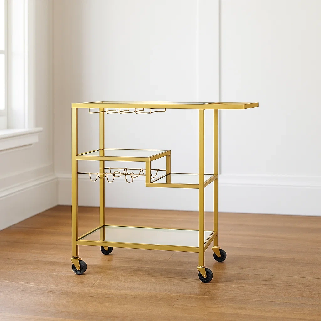 Chariot de bar, doré, en métal et verre, pour salle à manger, 102 x 41 x 94 cm