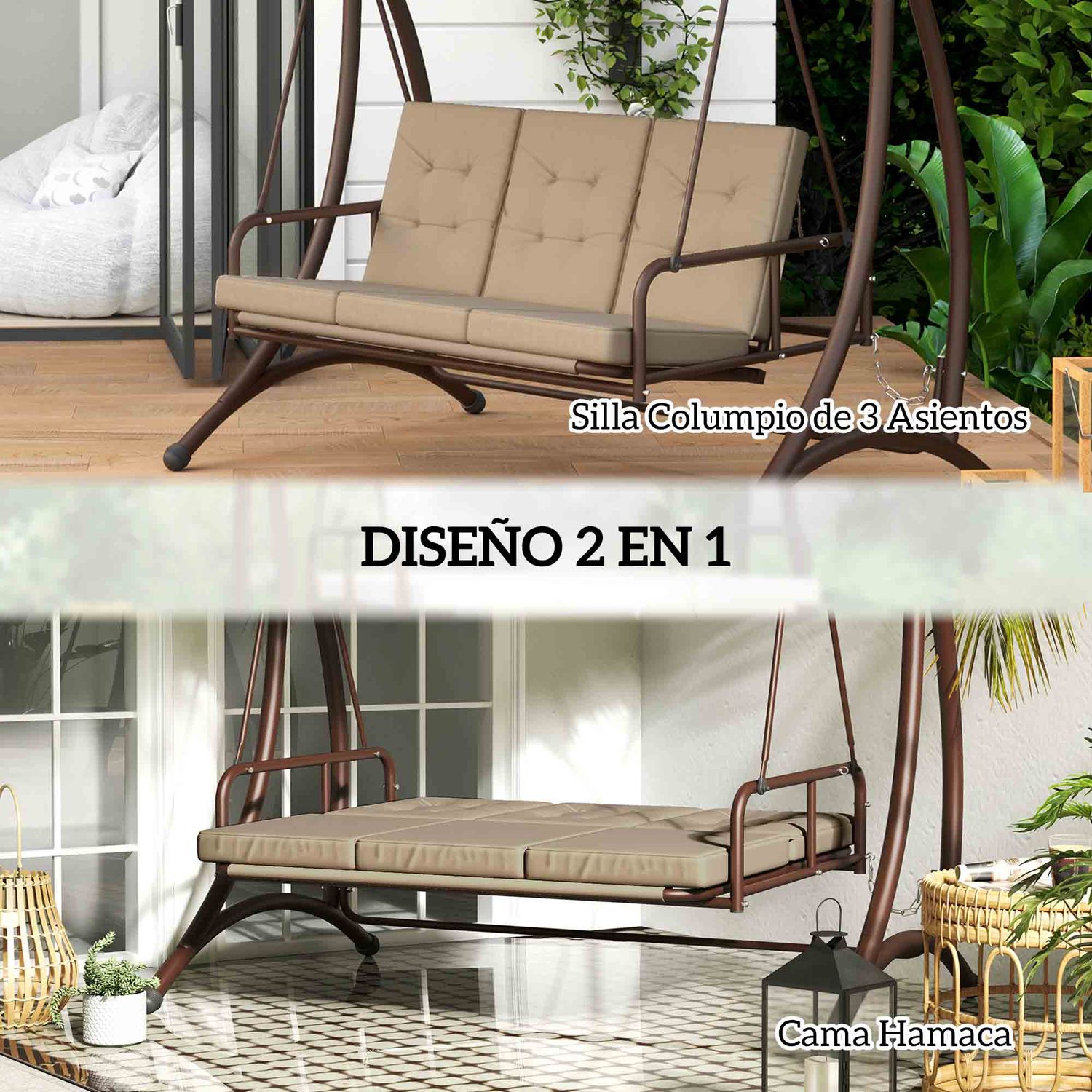 Gartenschaukel aus Stahl und Polyester, 200 x 120 x 175 cm – outsunny. Khaki