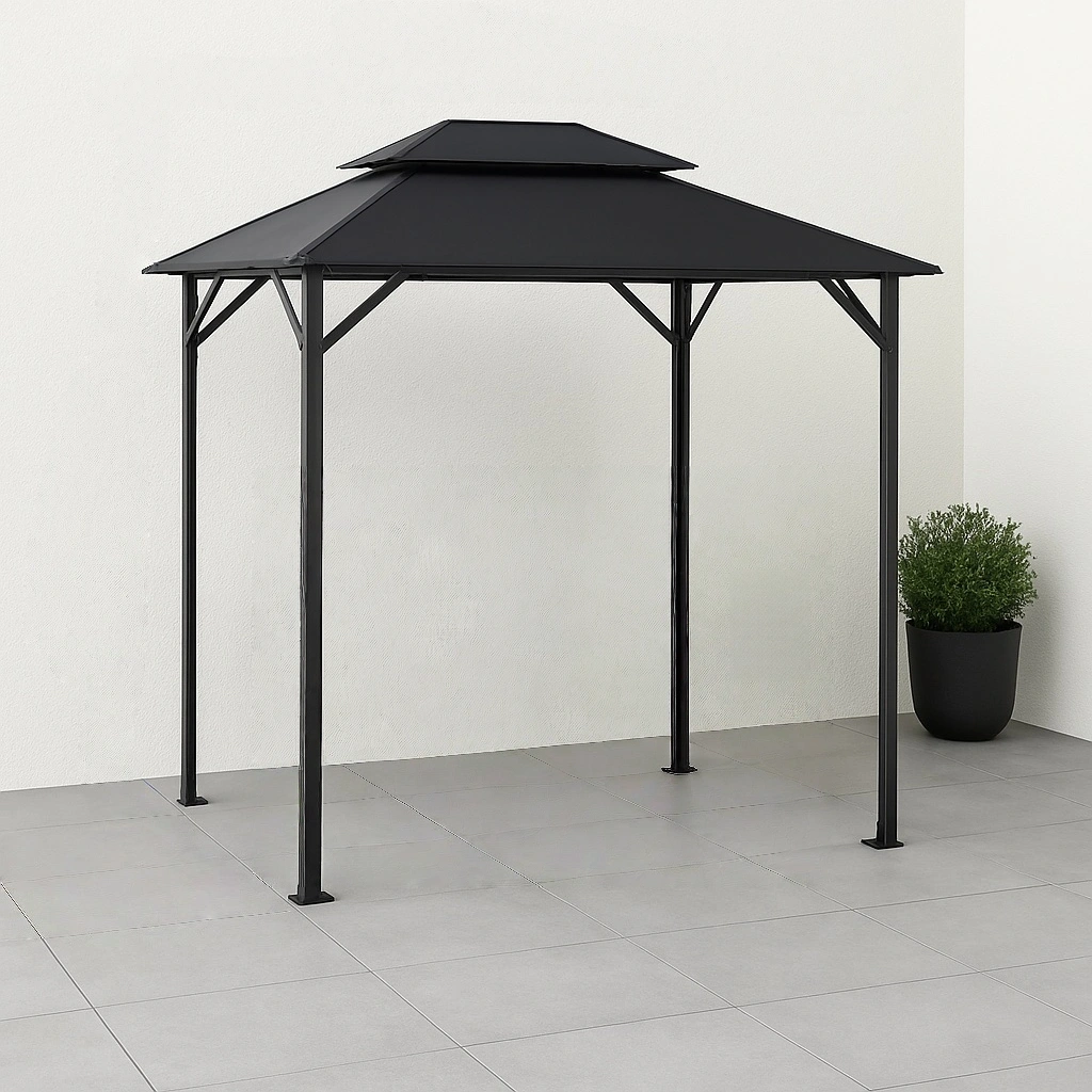 Pergola en métal noir pour barbecue de terrasse extérieure, 220 x 150 x 260 cm