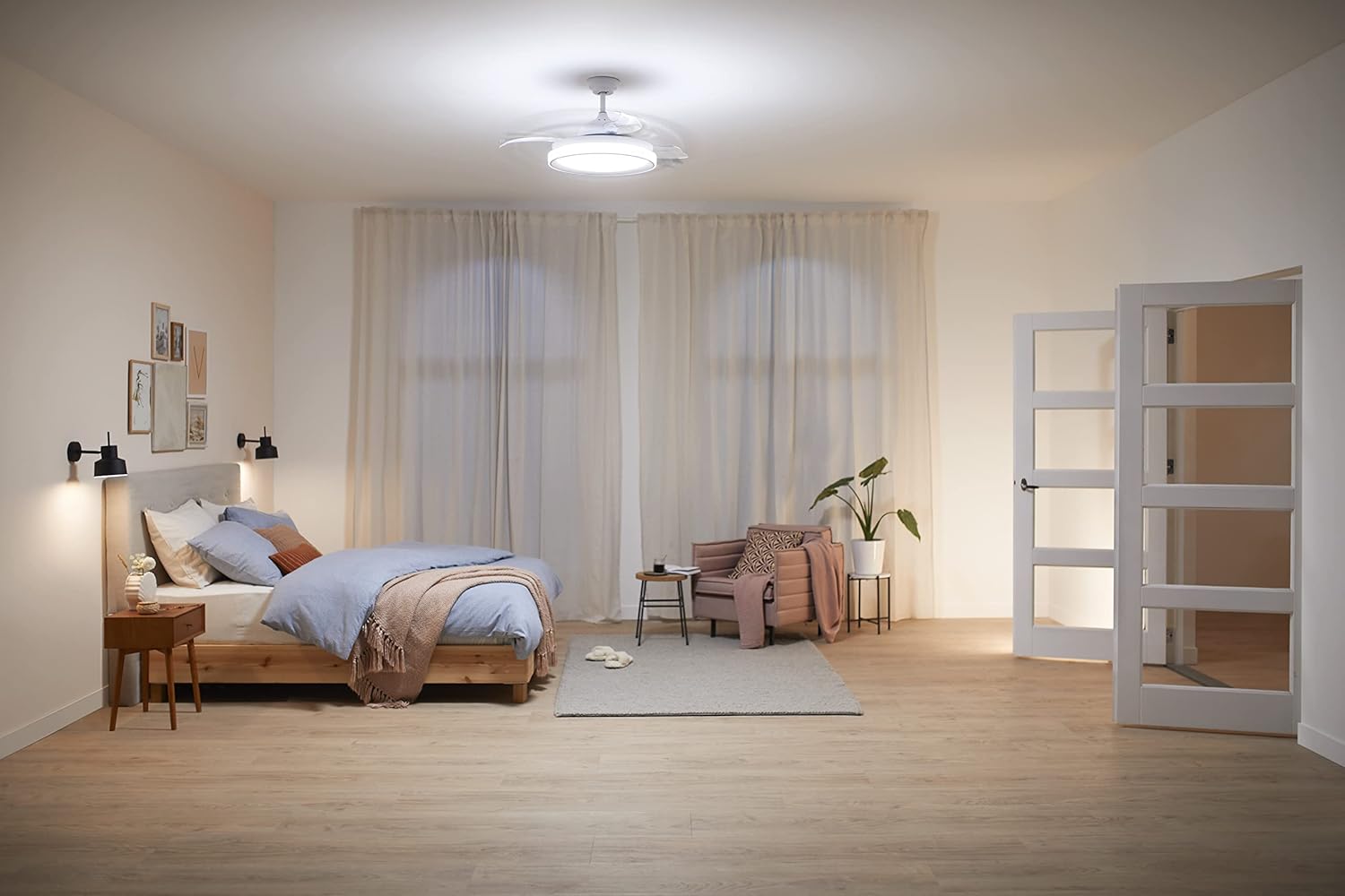 Ventilateur de plafond Philips Lighting Atlas avec éclairage LED et télécommande 106 cm Nickel