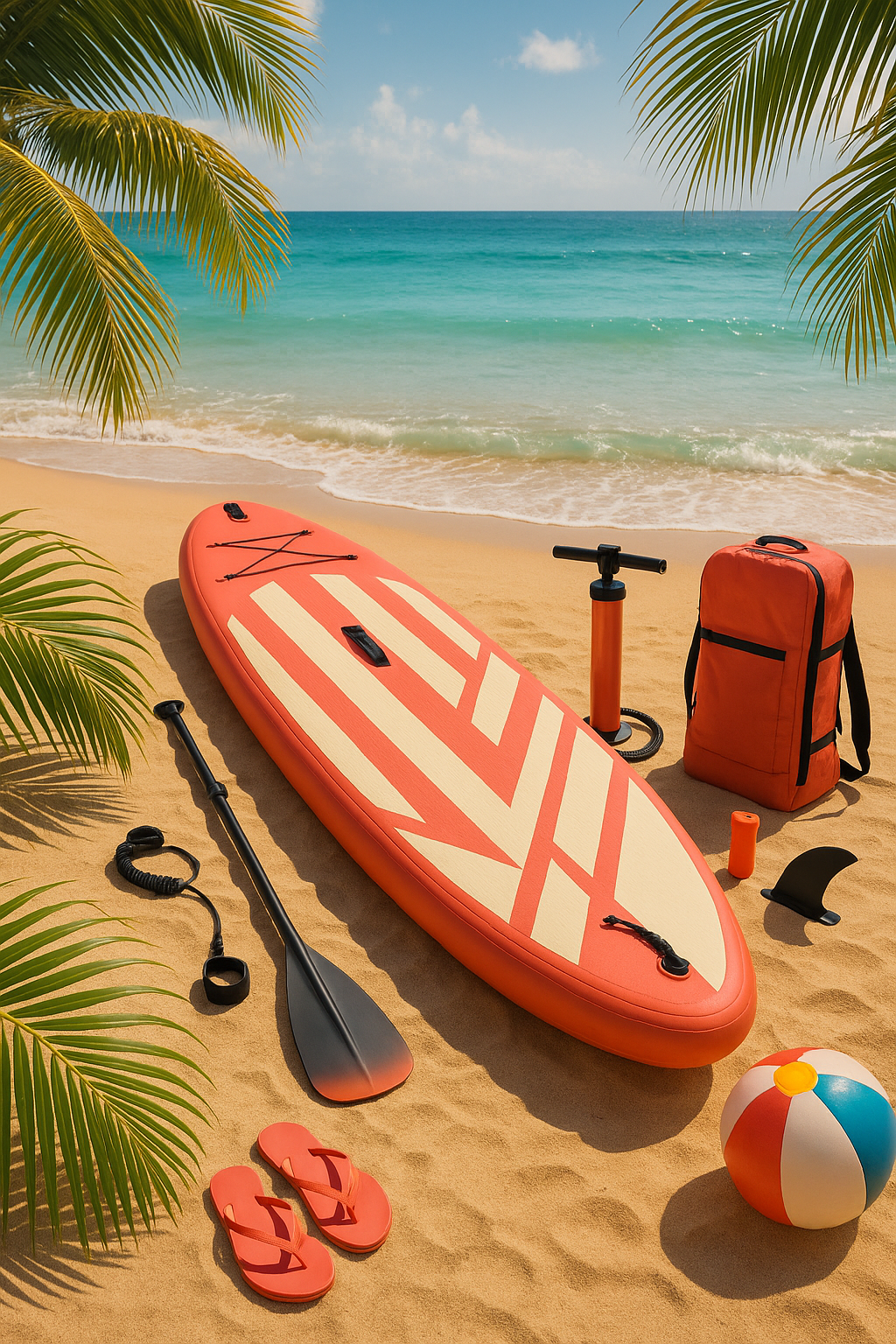 Planche de paddle gonflable orange et beige en PVC polypropylène, idéale pour la plage, 320 x 84 x 15 cm, référence bqGjLGL539LV