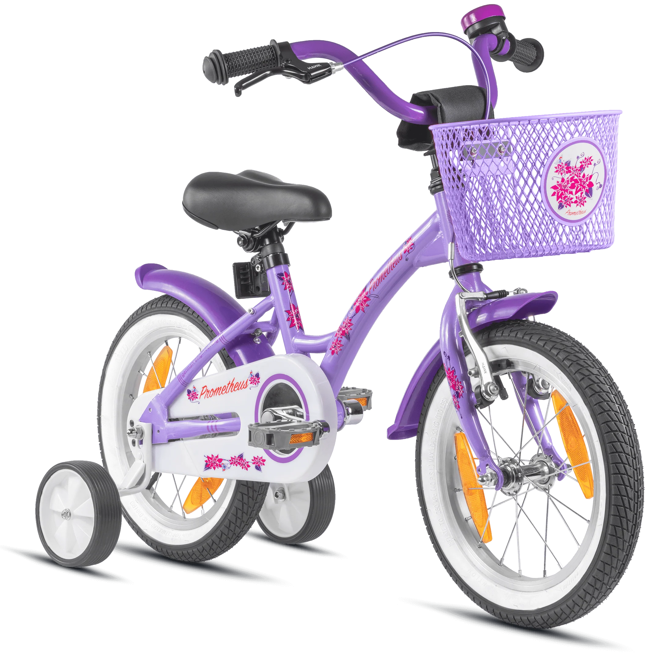 Vélo enfant 2025 de 14 pouces avec stabilisateurs. Violet et blanc. 3-4 ans.
