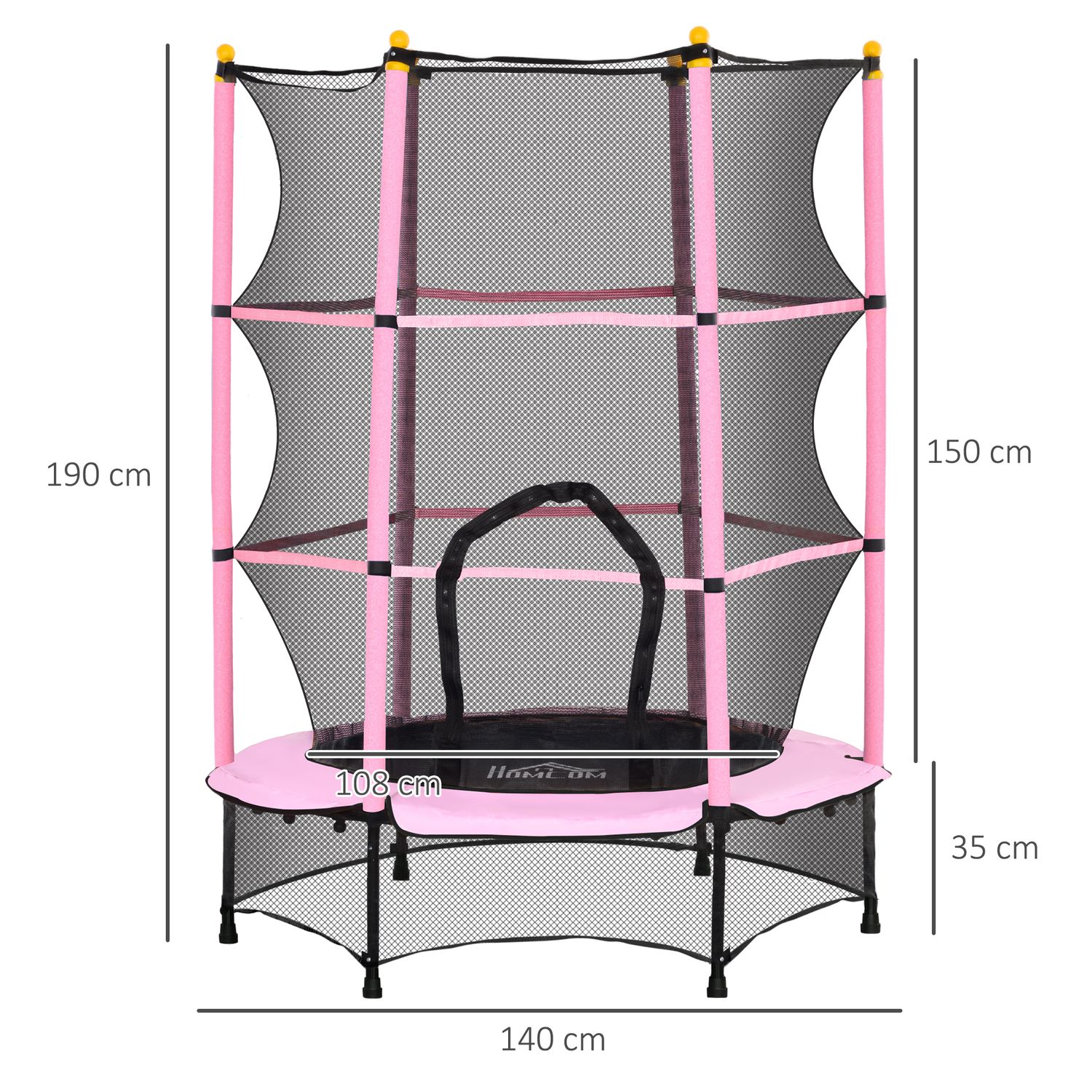 Homcom Kindertrampolin Ø140 cm mit Sicherheitsnetz, Rosa