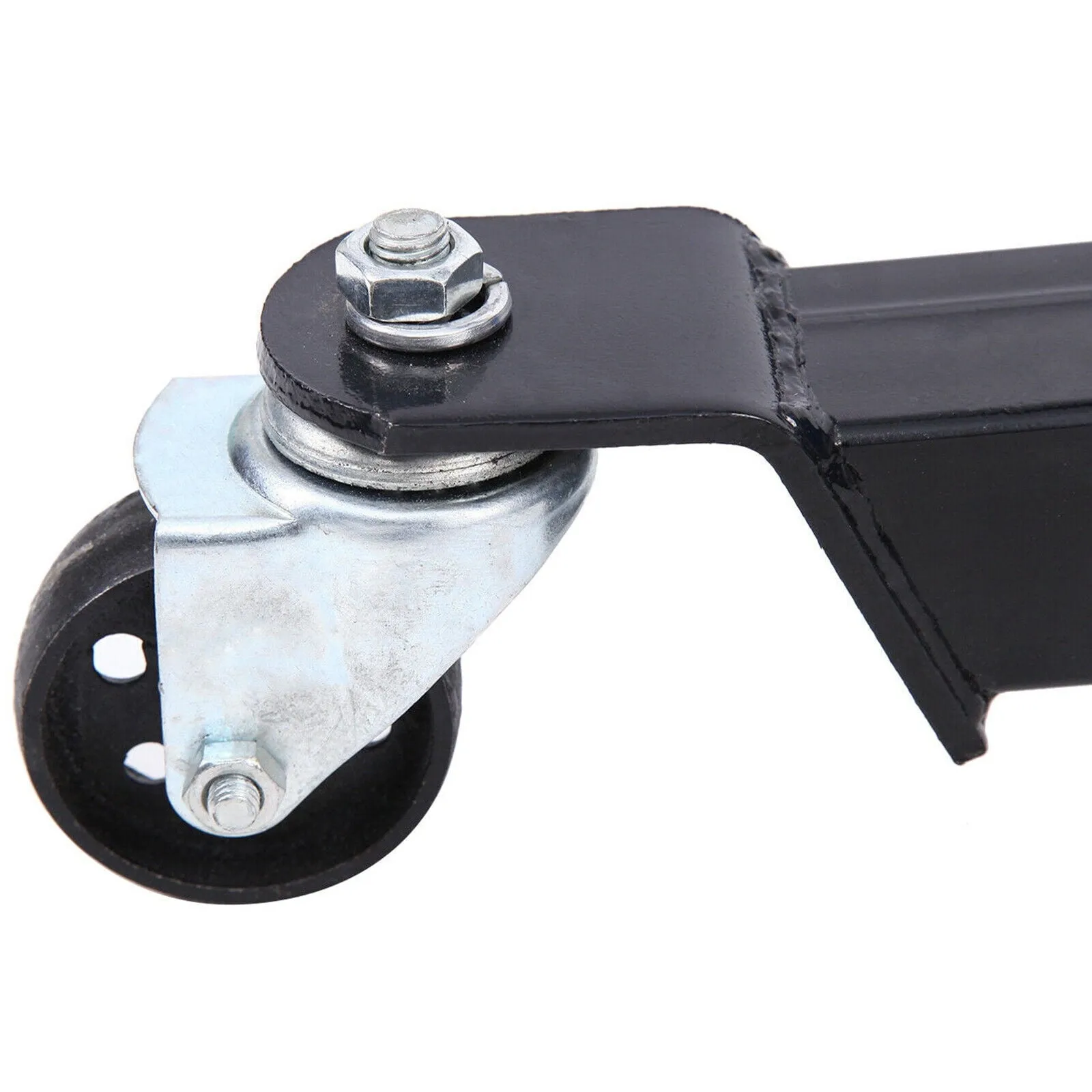 Lodret hydraulisk donkraft til køretøjers gearkasser. 0,75 tons (1660 lb) kapacitet. Løftehøjde fra 84 til 178 cm. 360° drejelige hjul og fodpedal. Blå.