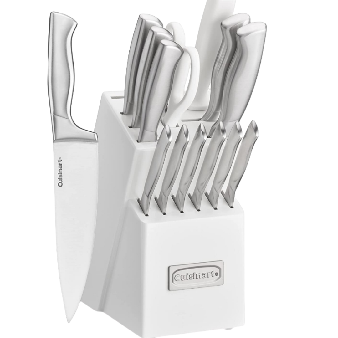 Cuisinart C77SS-15PK 15-teiliges Küchenblock-Set mit hohlen Edelstahlgriffen, strahlend weiß