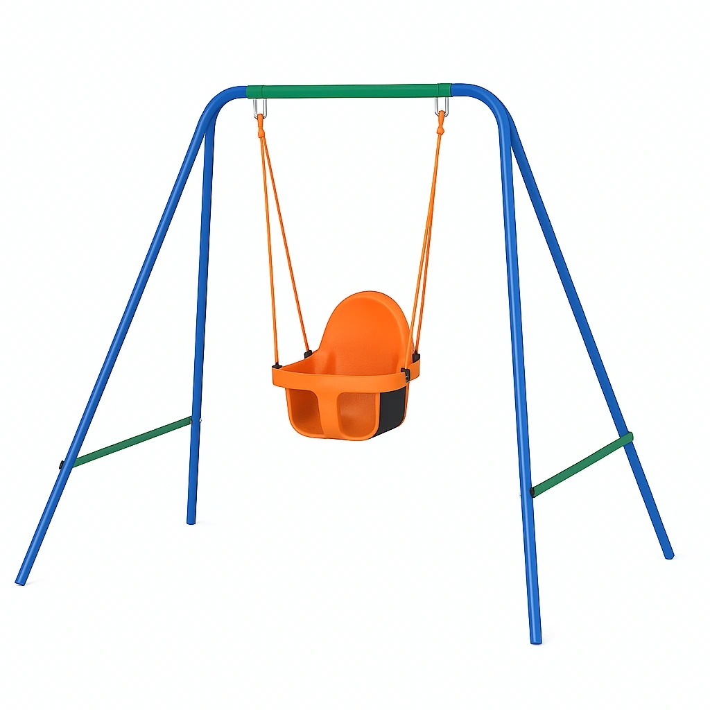 Balançoire pour enfants avec structure en métal et plastique bleu/vert, pour usage extérieur, 2,2 x 1,2 x 1,8 m - YsDfiJP179Gz