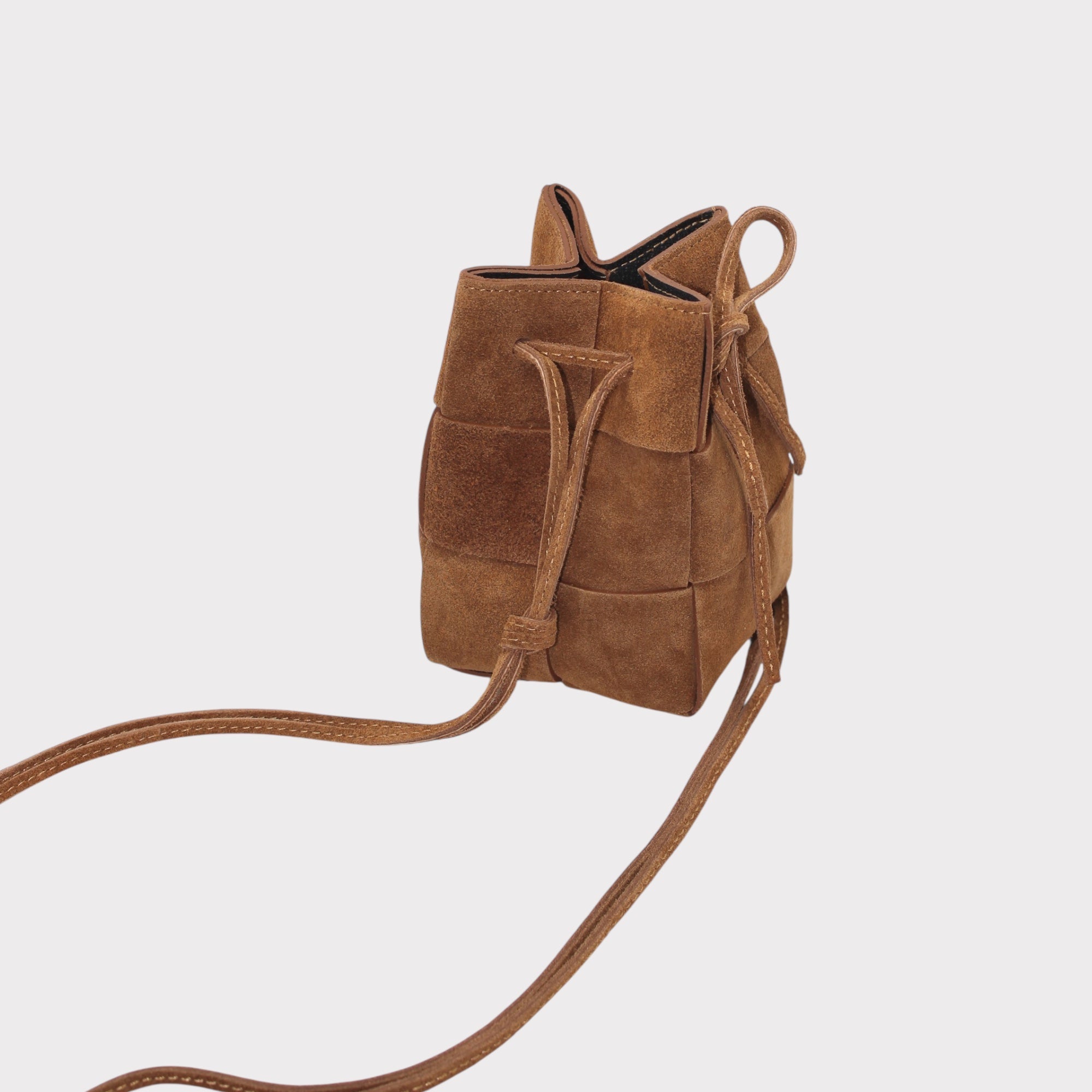 Emi - Handmade Suede Drawstring Woven Crossbody Bag