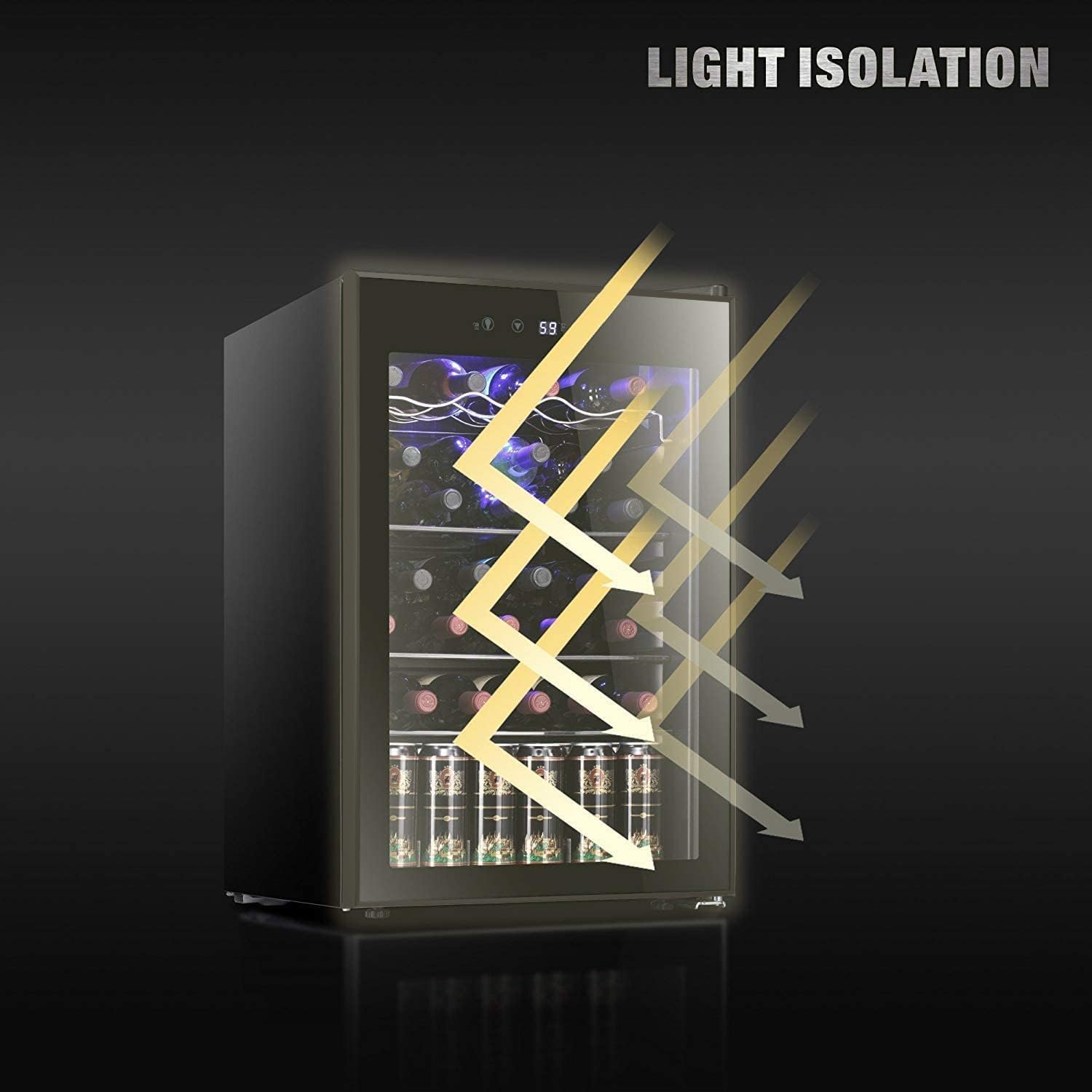 Cave à vin/réfrigérateur à boissons Antarctic Star 36 bouteilles, mini-cave à vin, réfrigérateur à bière et soda, fonctionnement silencieux avec compresseur, température réglable, autonome, noir, 4,4 pi³