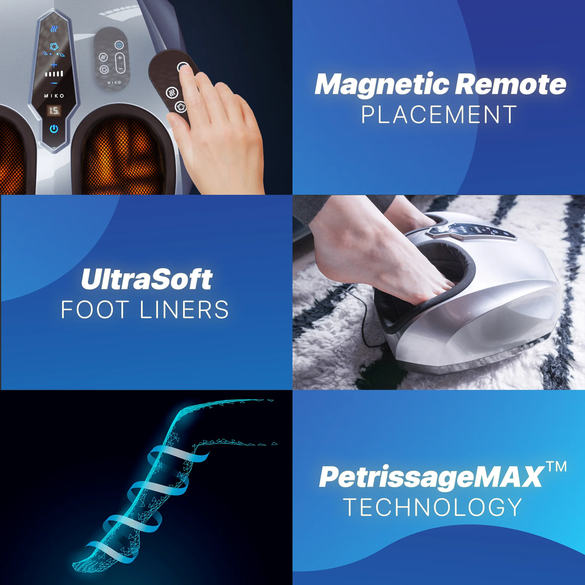 MIKO Shiatsu fodmassageapparat – Dybdegående æltning, Shiatsu, luftkompression og varmeterapi – Touchskærm – 2 trådløse fjernbetjeninger