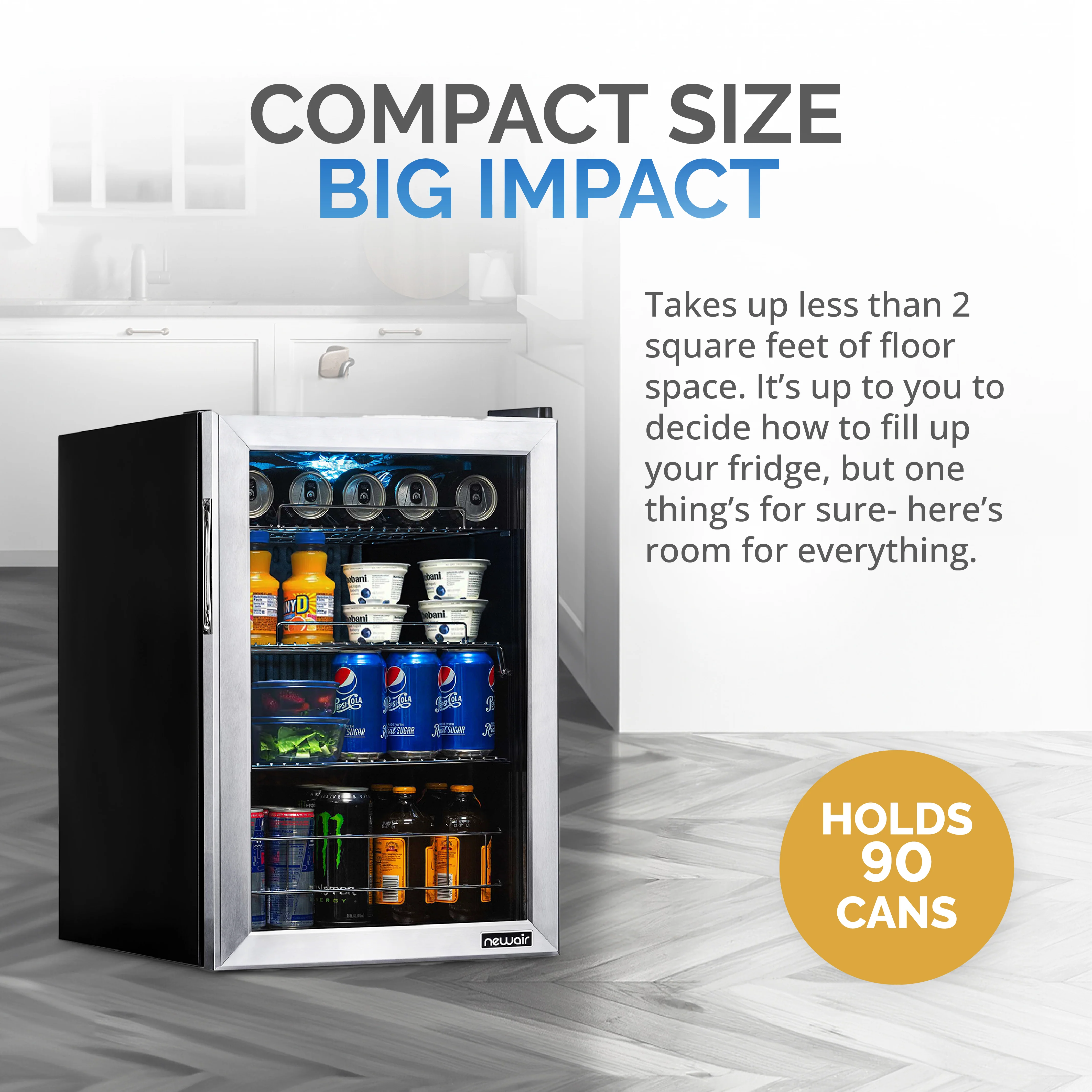 2025 Newair® Freistehender Getränkekühlschrank aus Edelstahl – 90 Dosen – 17