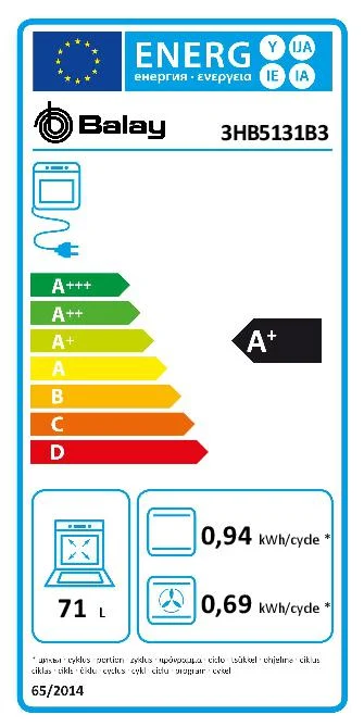 Balay 3HB5131B3 Multifunktionsbackofen, 2,7 kW, 71 l, Klapptür, 7 Kochfunktionen, Energieeffizienzklasse A+ – Weiß