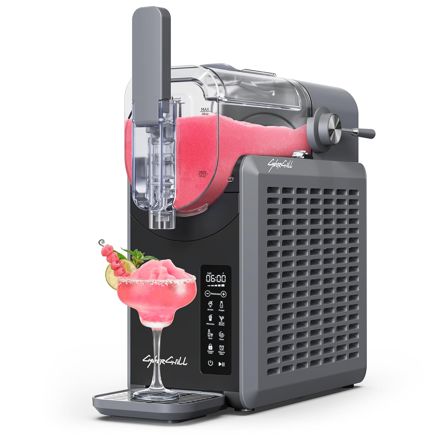 2025 Slushie-maskine med 24 timers udskudt start og kølfunktion. 68 oz. Kapacitet. Automatisk stegefunktion. Maskine til frosne drikkevarer med 5 forudindstillede programmer. Frosne margaritas, smoothies og meget mere.